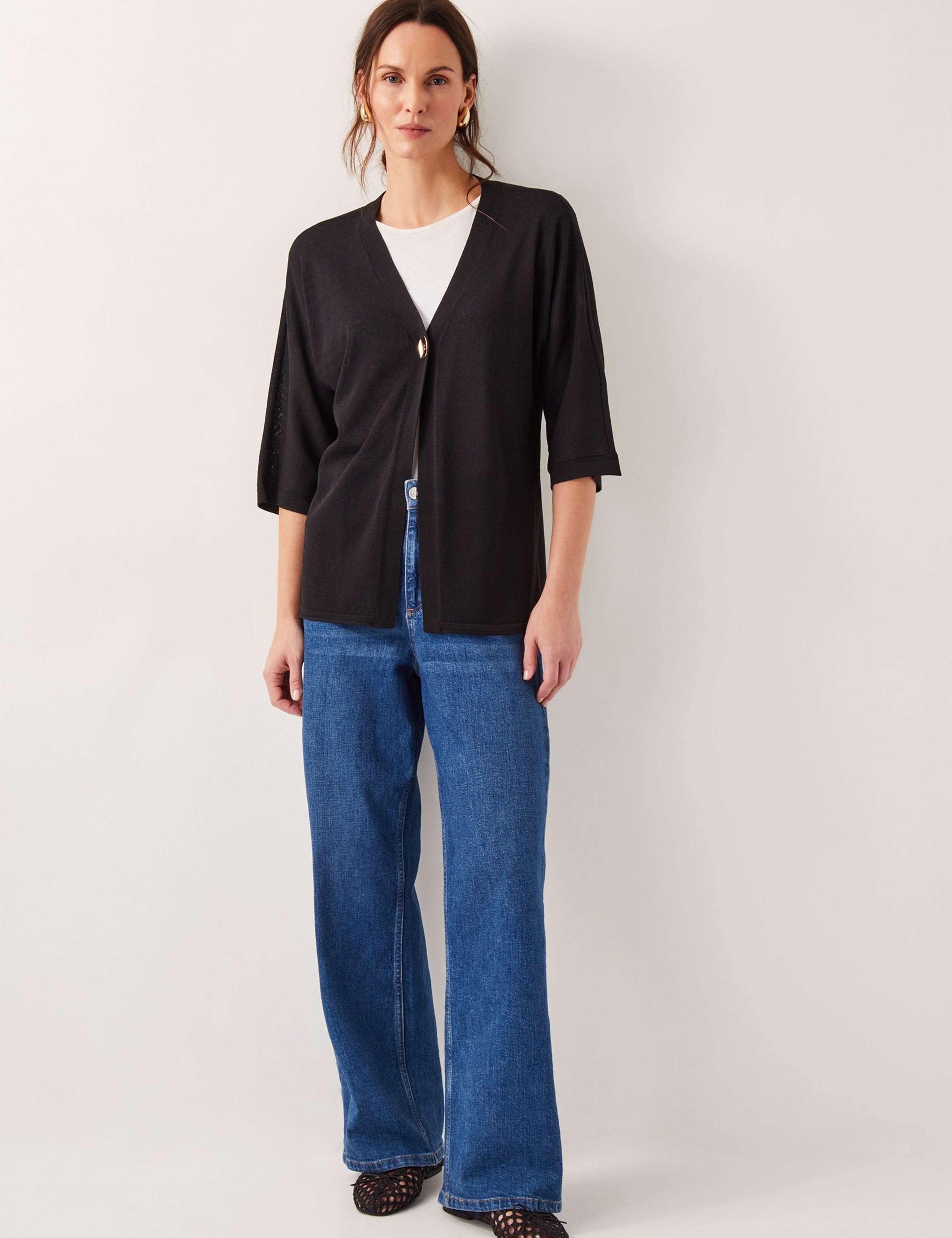 V-Neck Single Button Cardigan With Linen 2 of 4