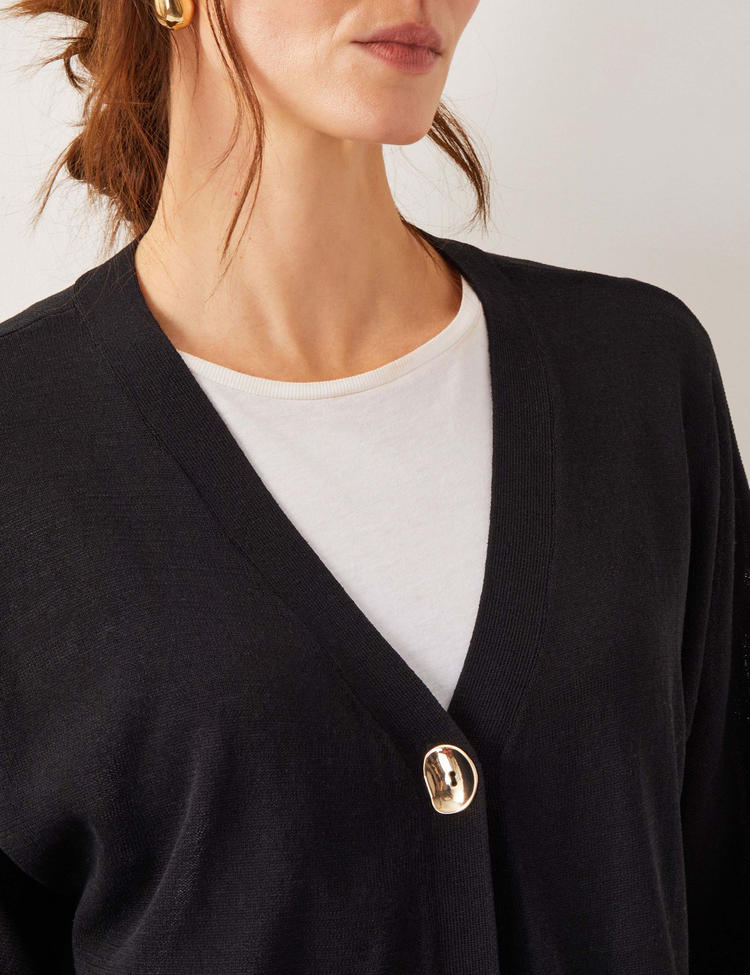 V-Neck Single Button Cardigan With Linen 3 of 4