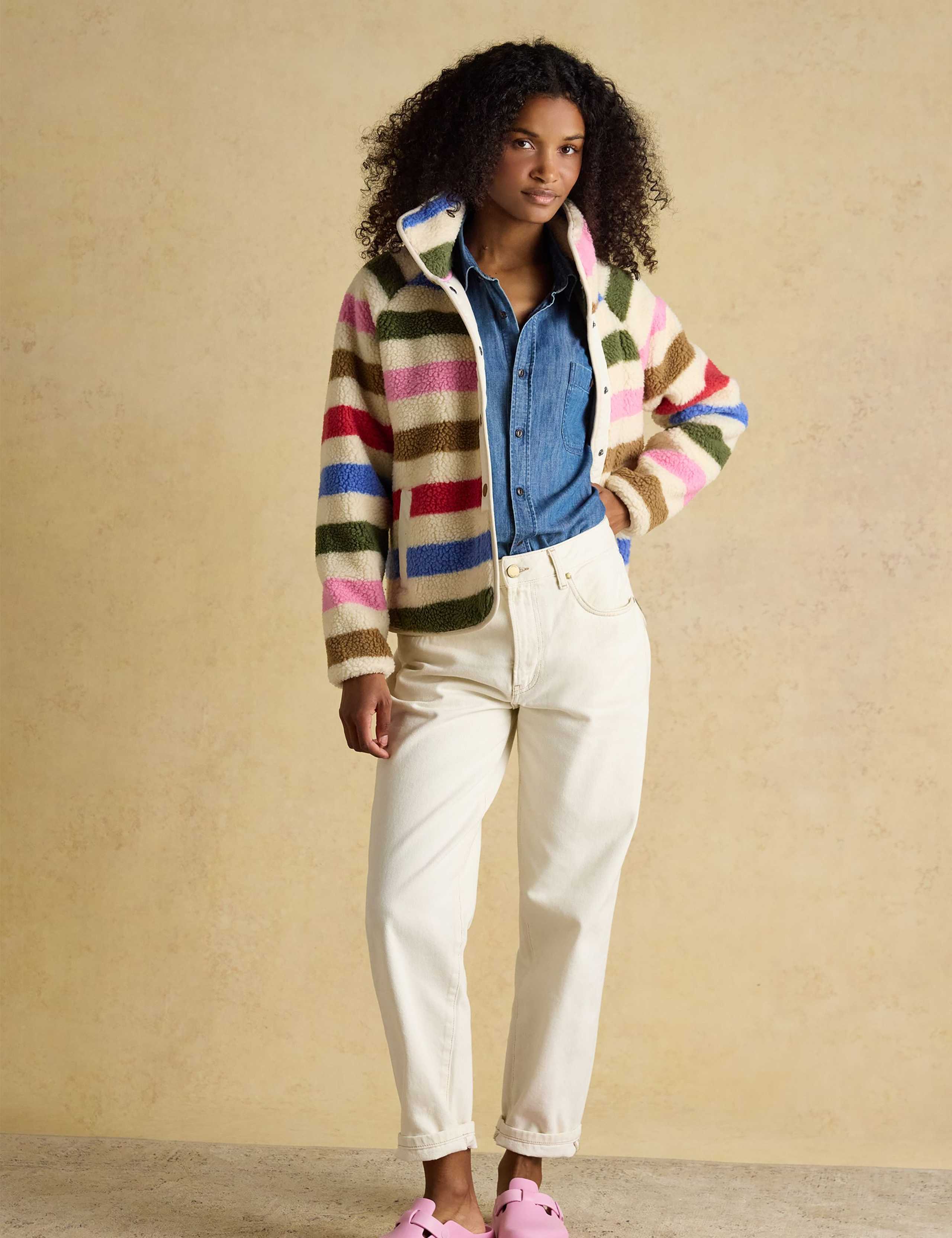 Striped Fleece Funnel Neck Jacket 3 of 9