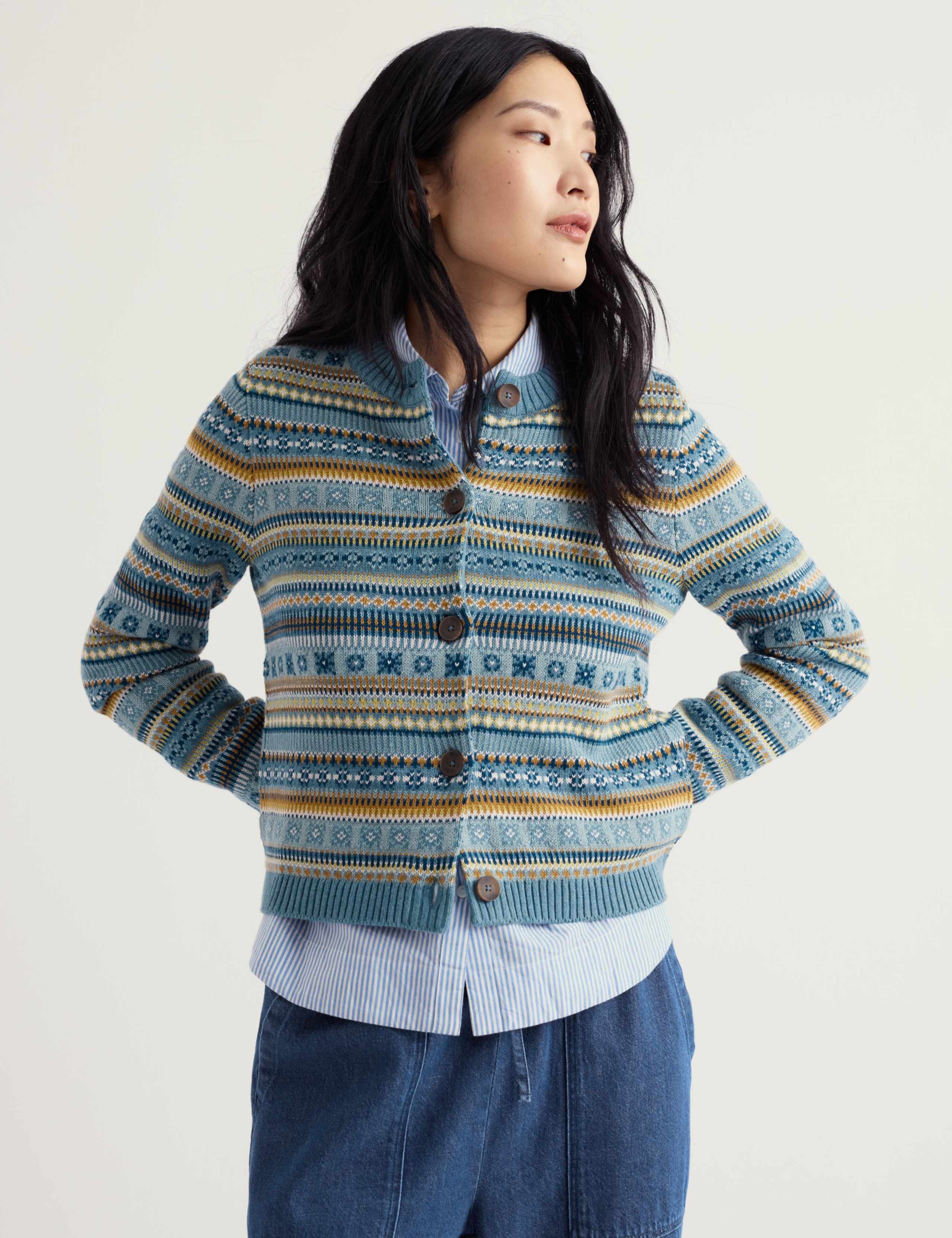 Pure Cotton Fair Isle Crew Neck Cardigan 4 of 5