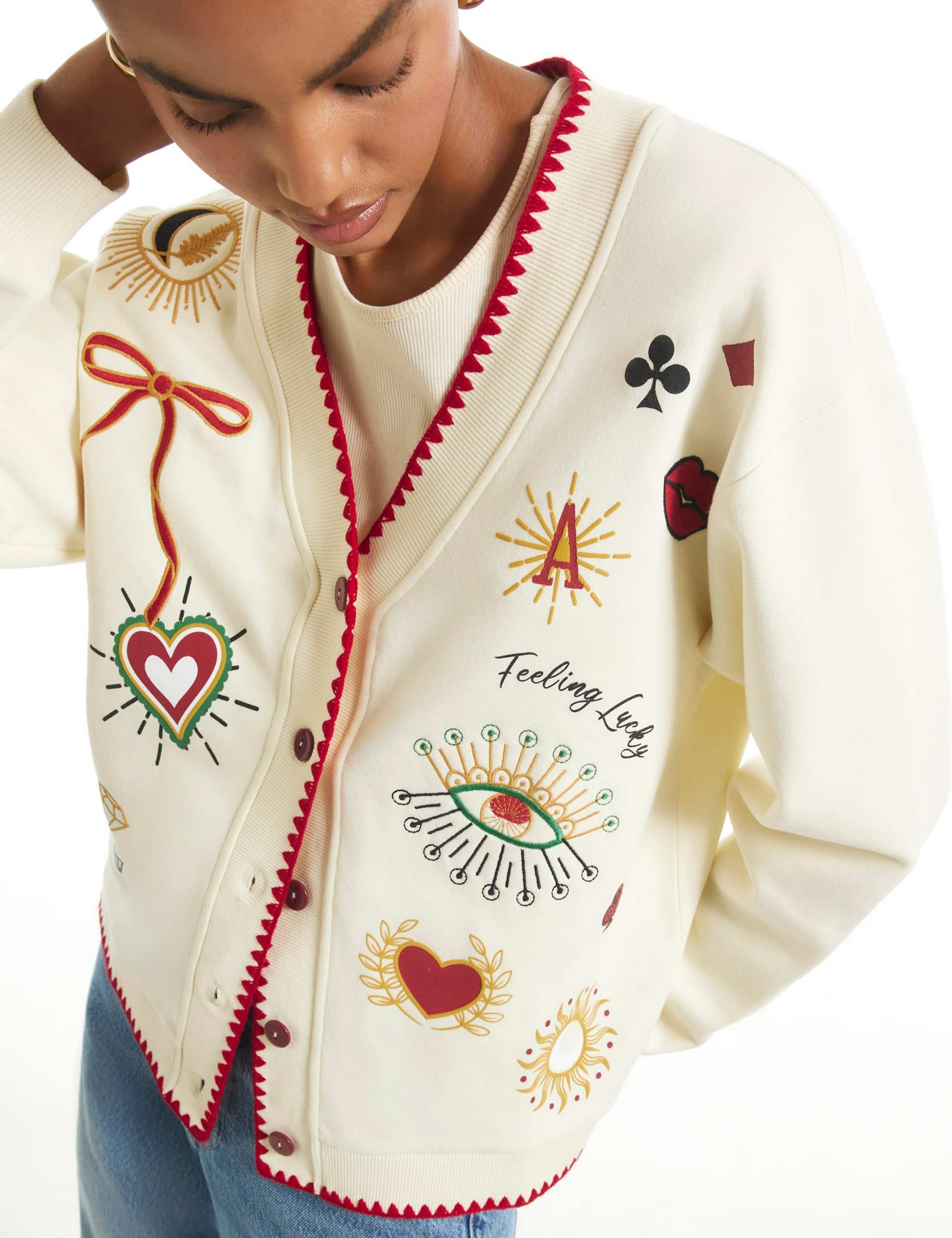 Quirky Embroidered Sweatshirt Cardigan 4 of 6