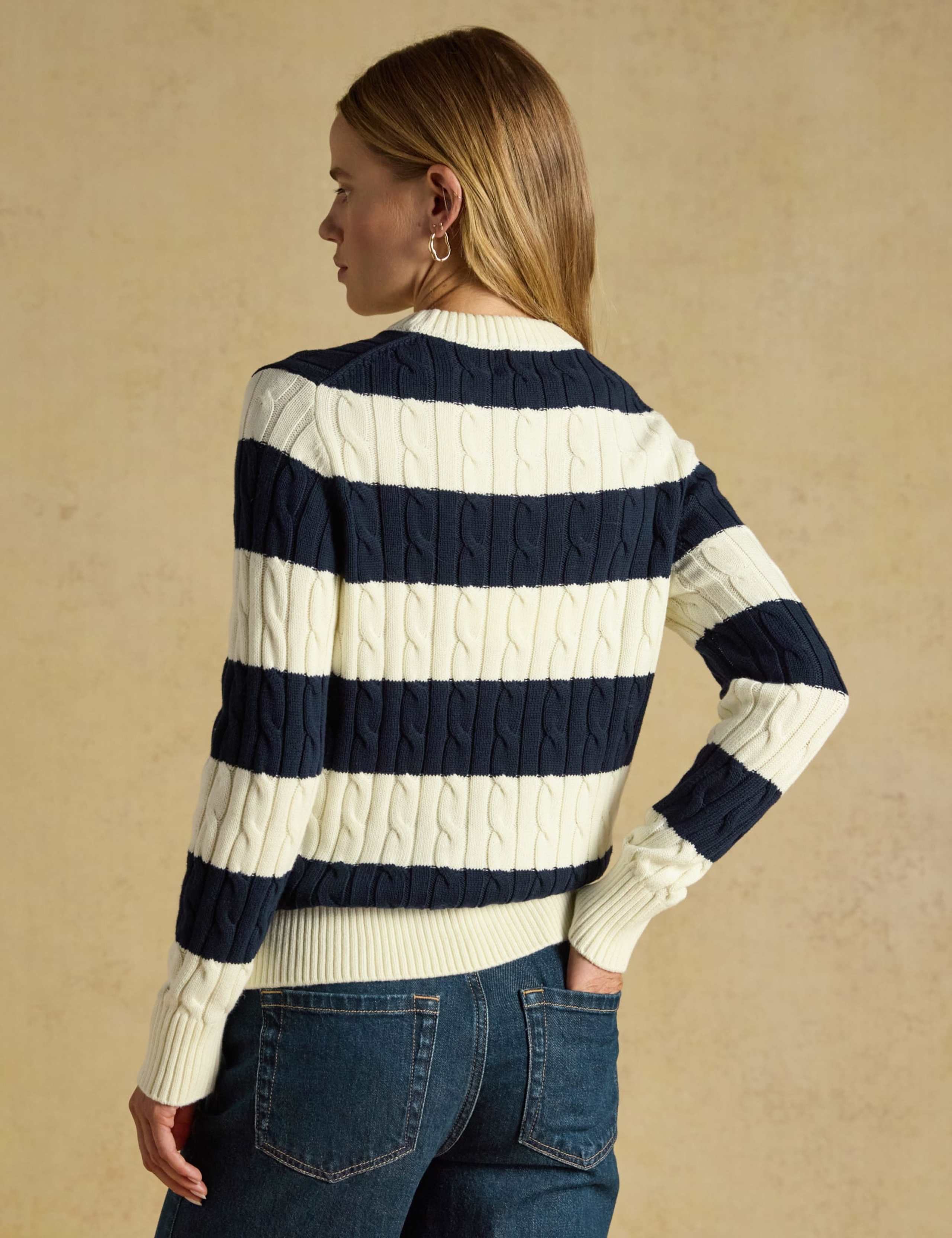 Pure Cotton Striped Cable Knit Crew Neck Jumper 2 of 7