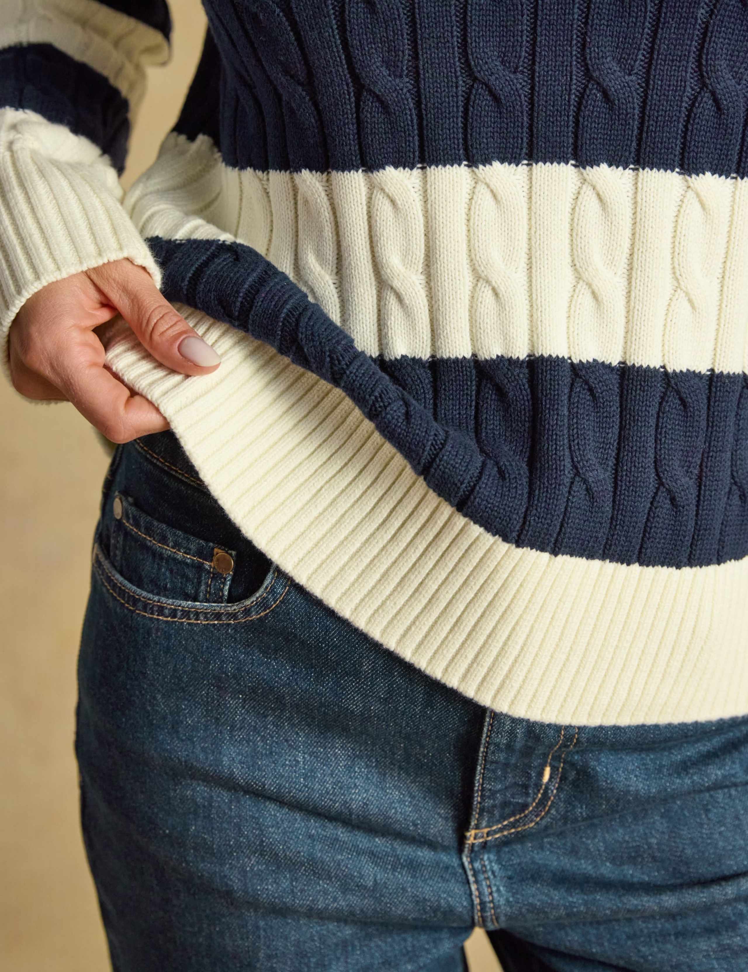 Pure Cotton Striped Cable Knit Crew Neck Jumper 4 of 7