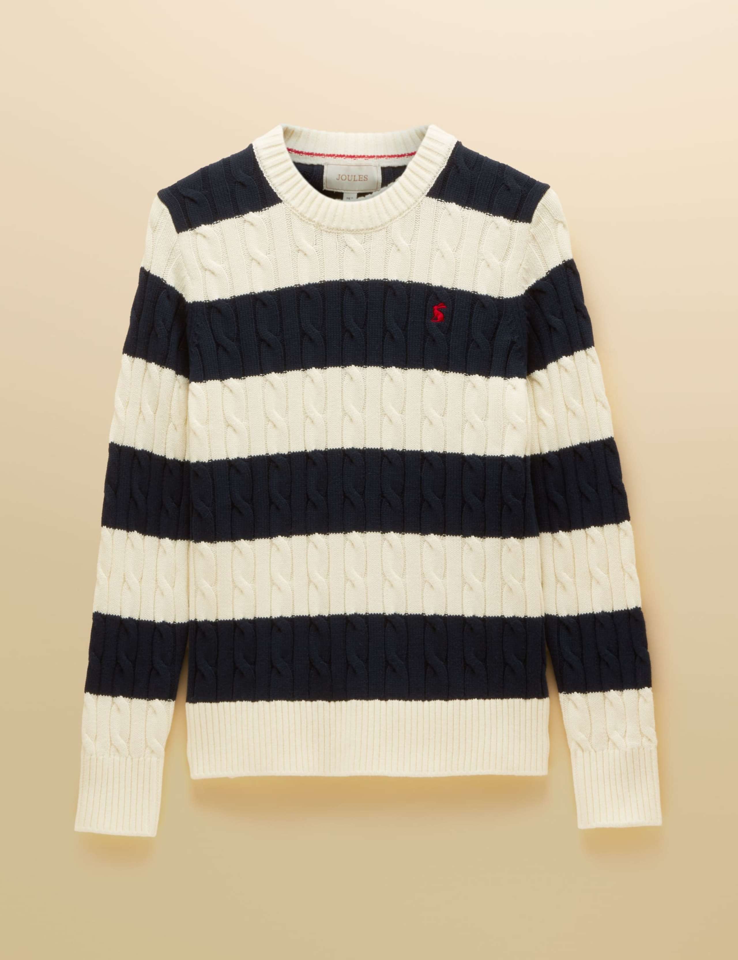 Pure Cotton Striped Cable Knit Crew Neck Jumper 6 of 7