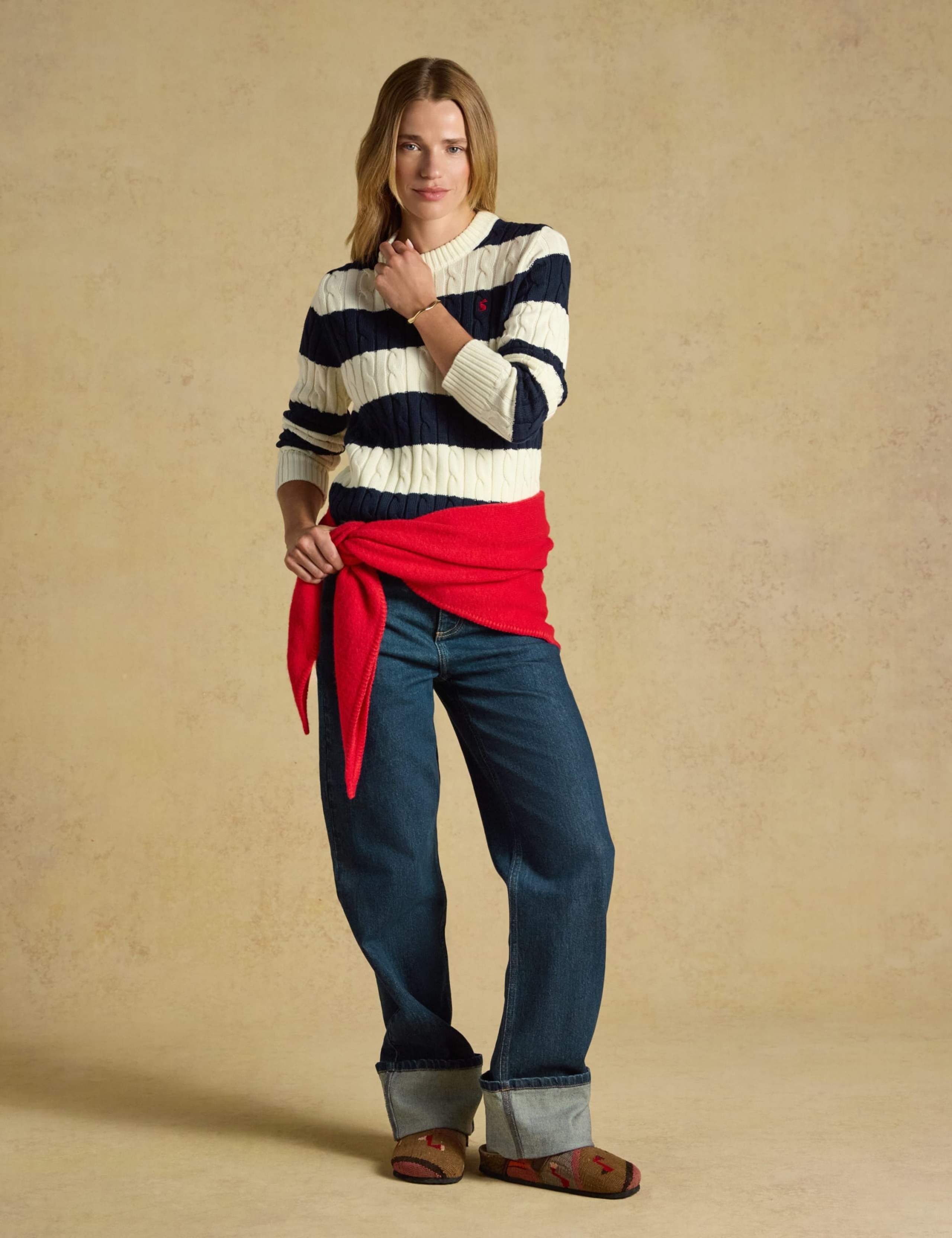 Pure Cotton Striped Cable Knit Crew Neck Jumper 7 of 7