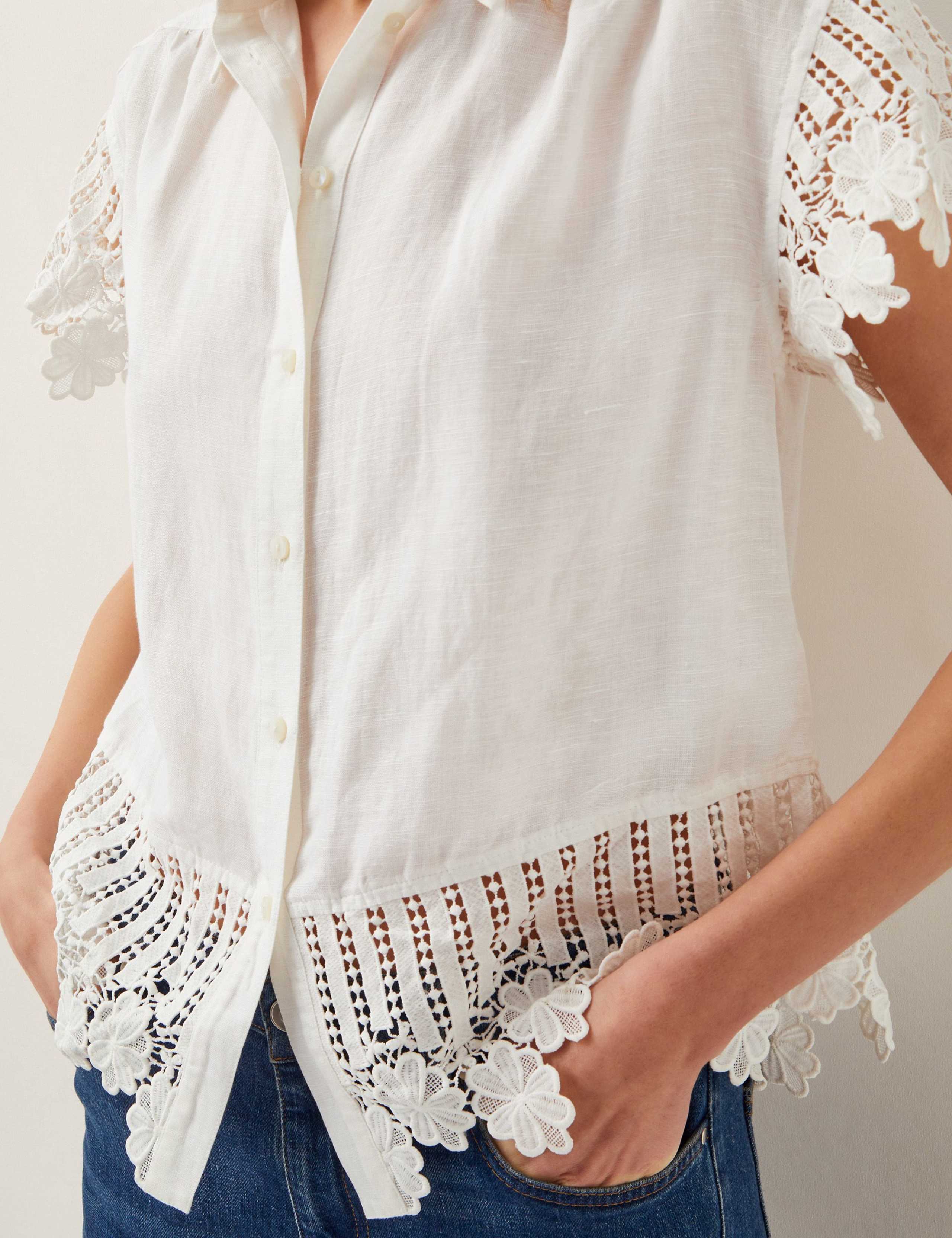 Linen Blend Embroidered Button Through Shirt 3 of 5