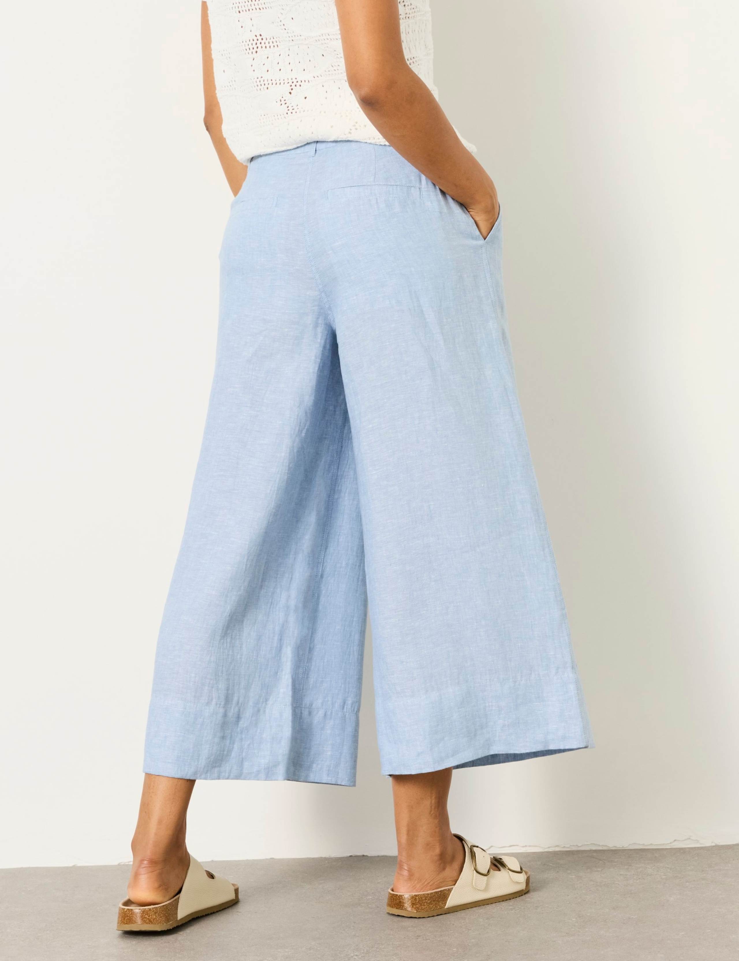 Pure Linen Wide Leg Cropped Trousers 3 of 6
