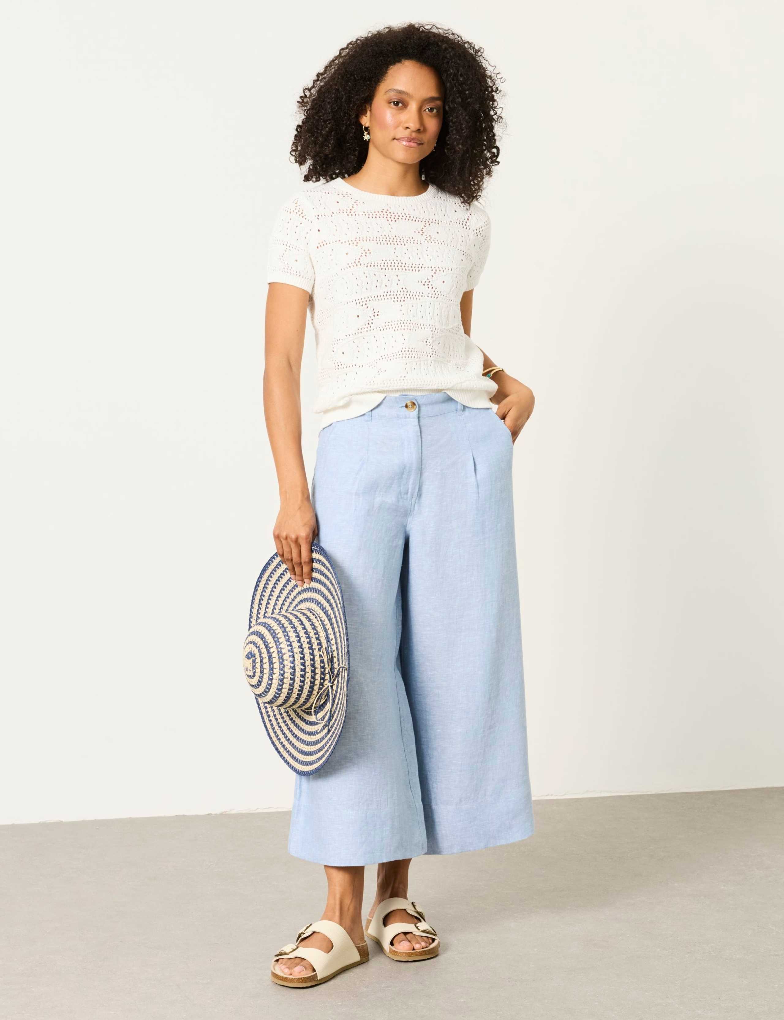 Pure Linen Wide Leg Cropped Trousers 4 of 6