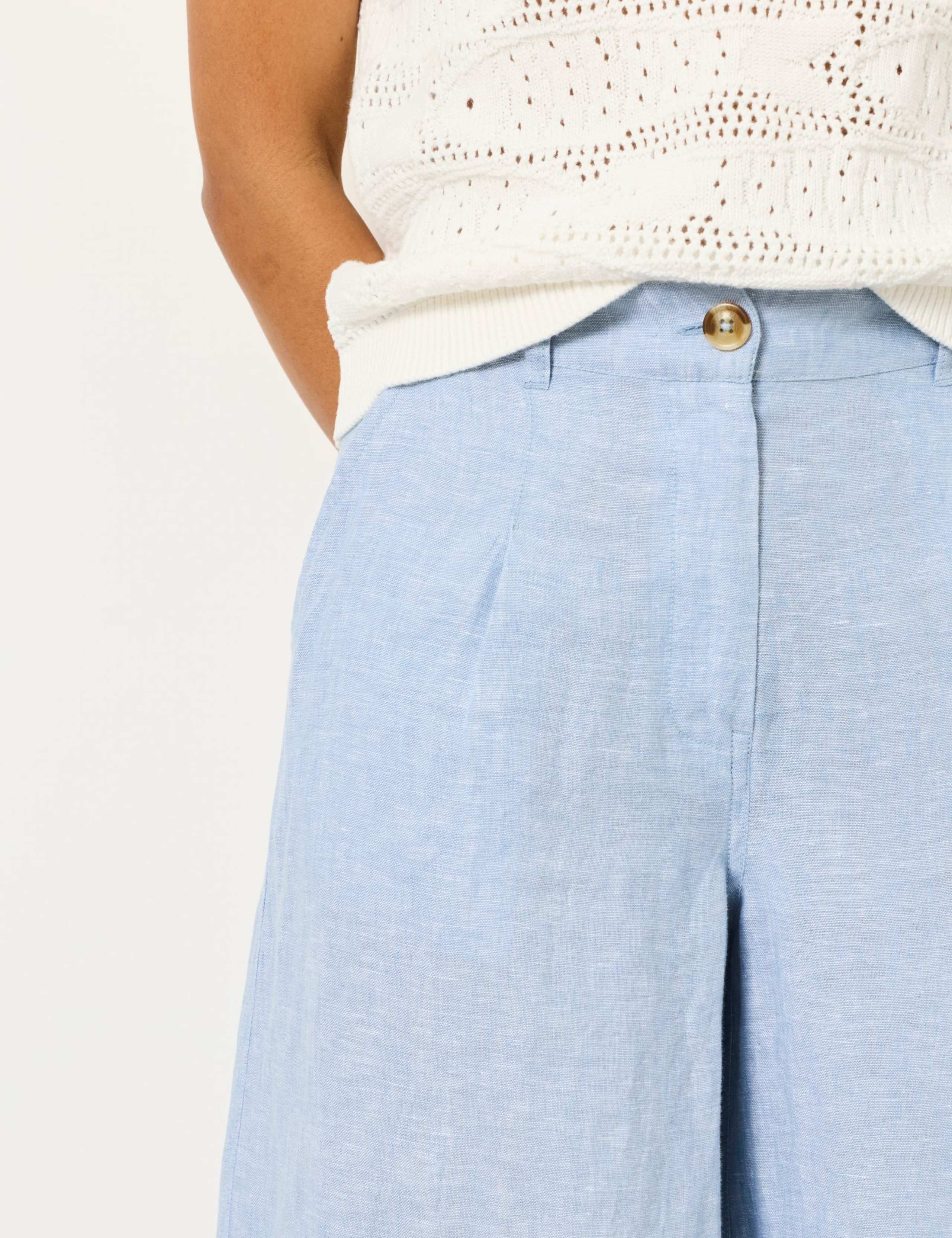 Pure Linen Wide Leg Cropped Trousers 5 of 6