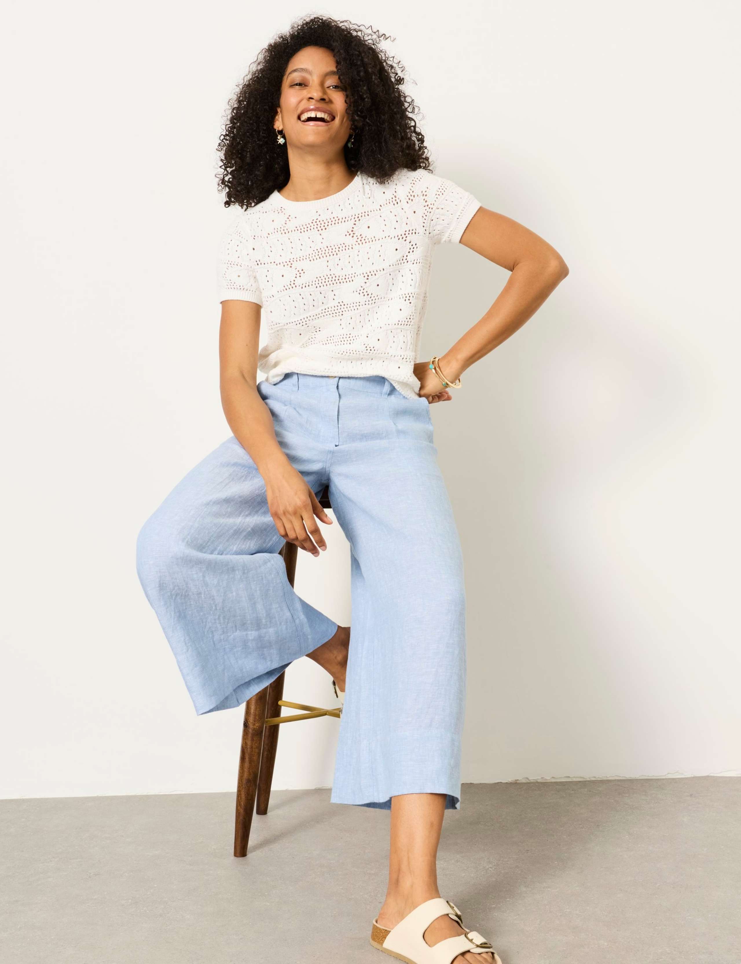 Pure Linen Wide Leg Cropped Trousers 6 of 6