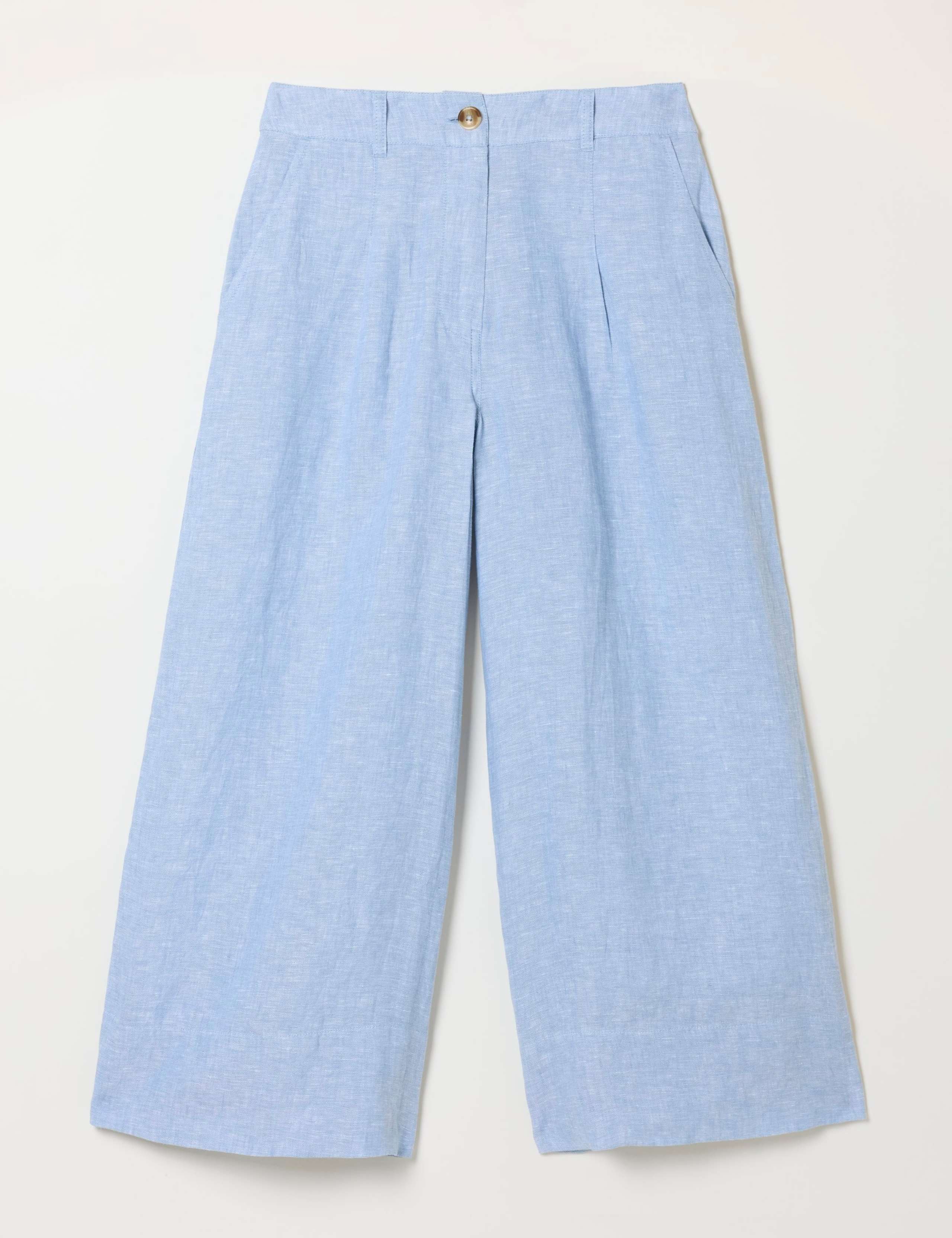 Pure Linen Wide Leg Cropped Trousers 2 of 6