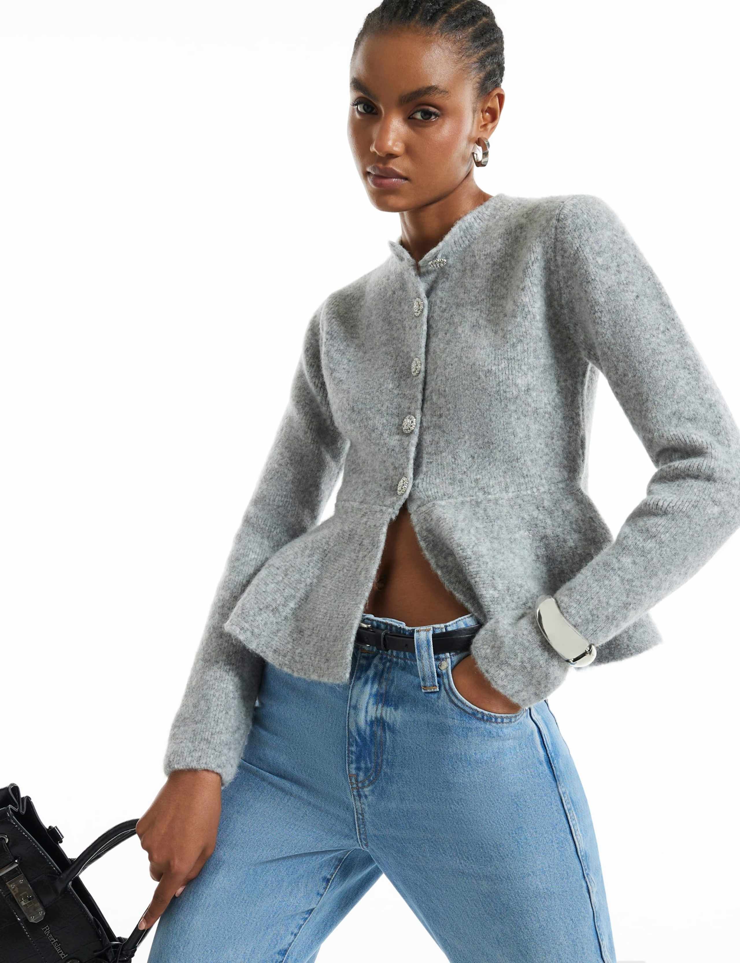 Peplum Knitted Button Front Cardigan 1 of 6
