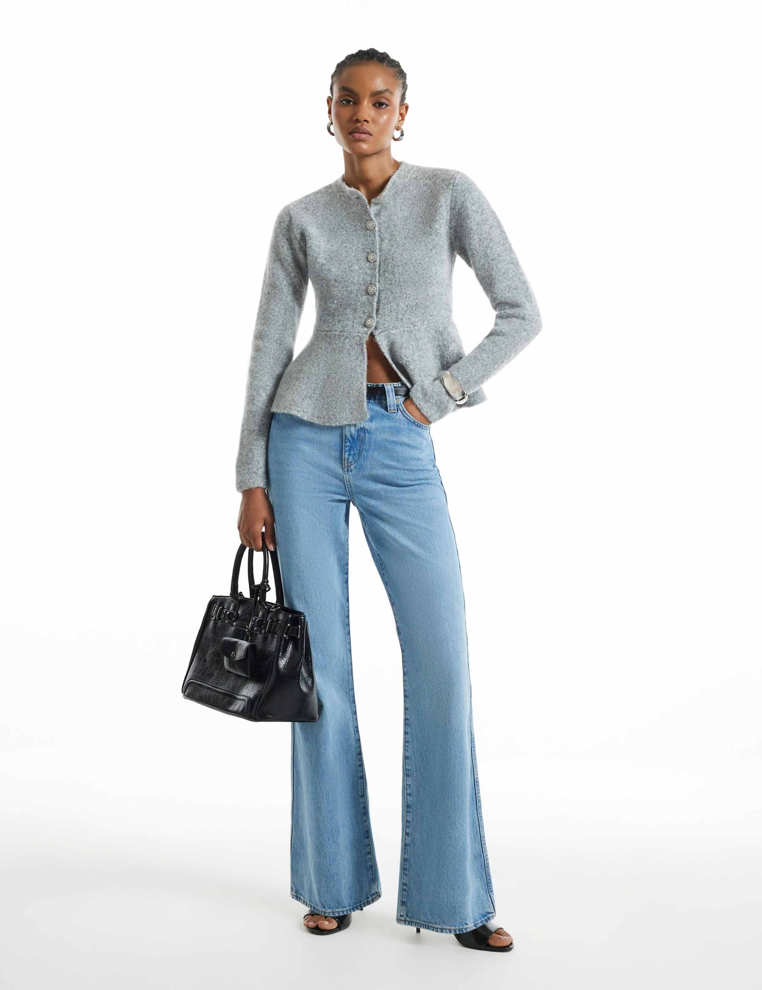 Peplum Knitted Button Front Cardigan 2 of 6