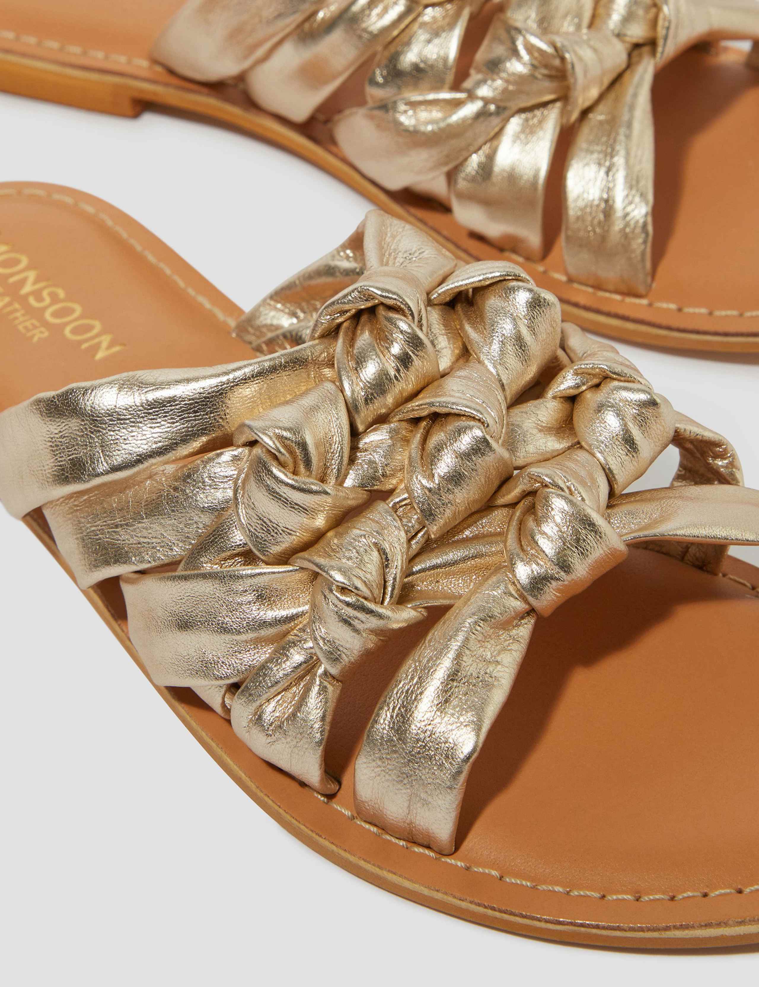 Leather Metallic Knot Flat Sandals 2 of 3
