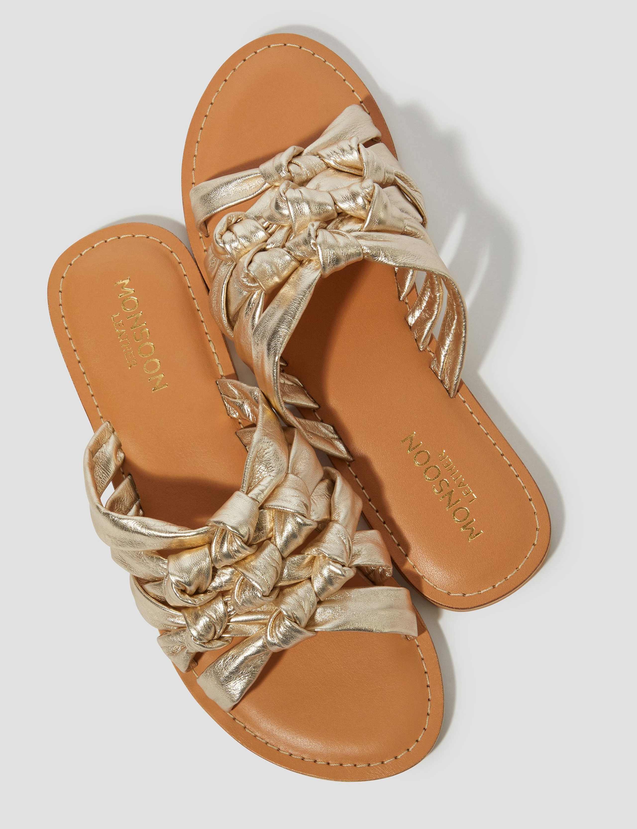 Leather Metallic Knot Flat Sandals 3 of 3