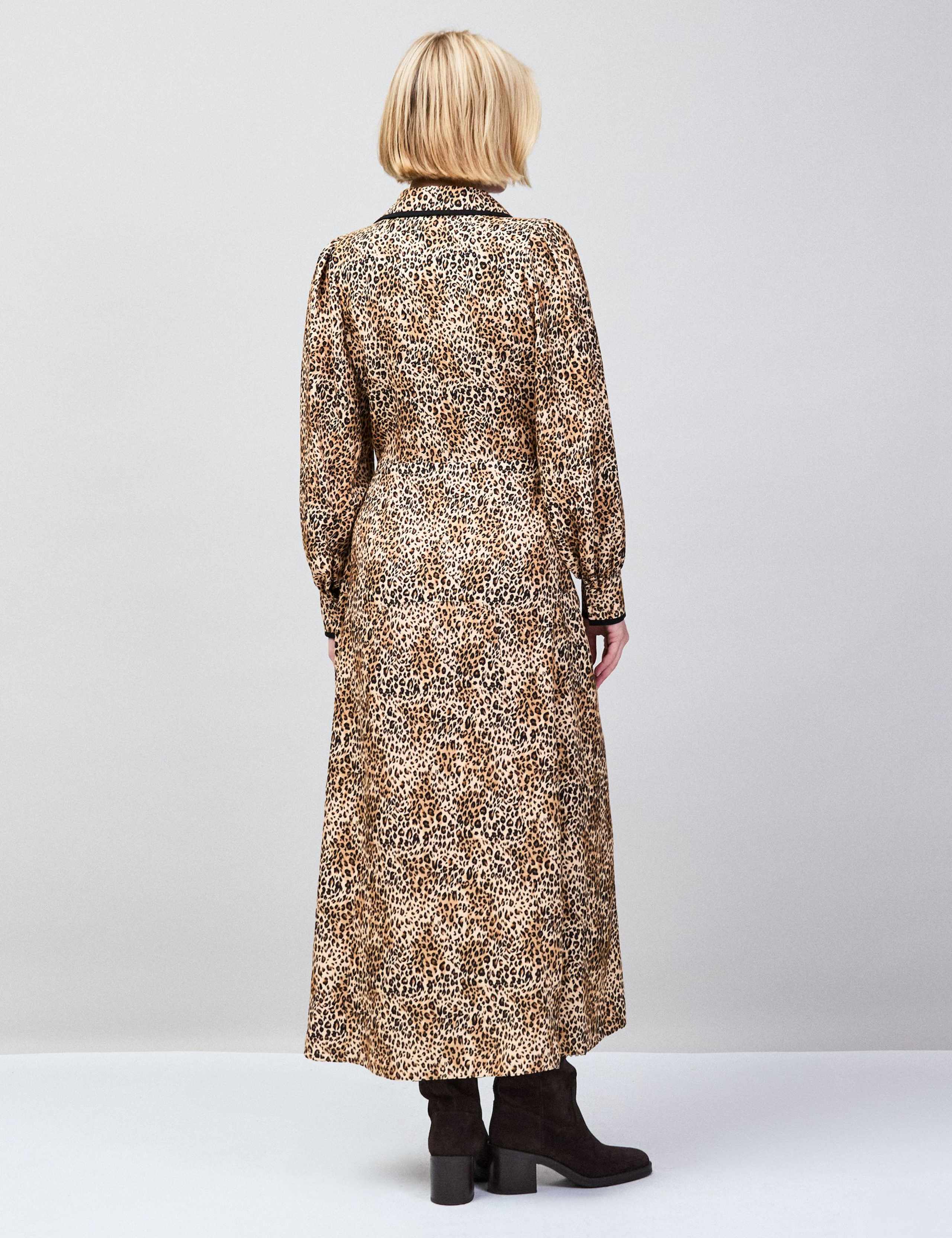 Leopard Print Collared Midaxi Shirt Dress 3 of 7