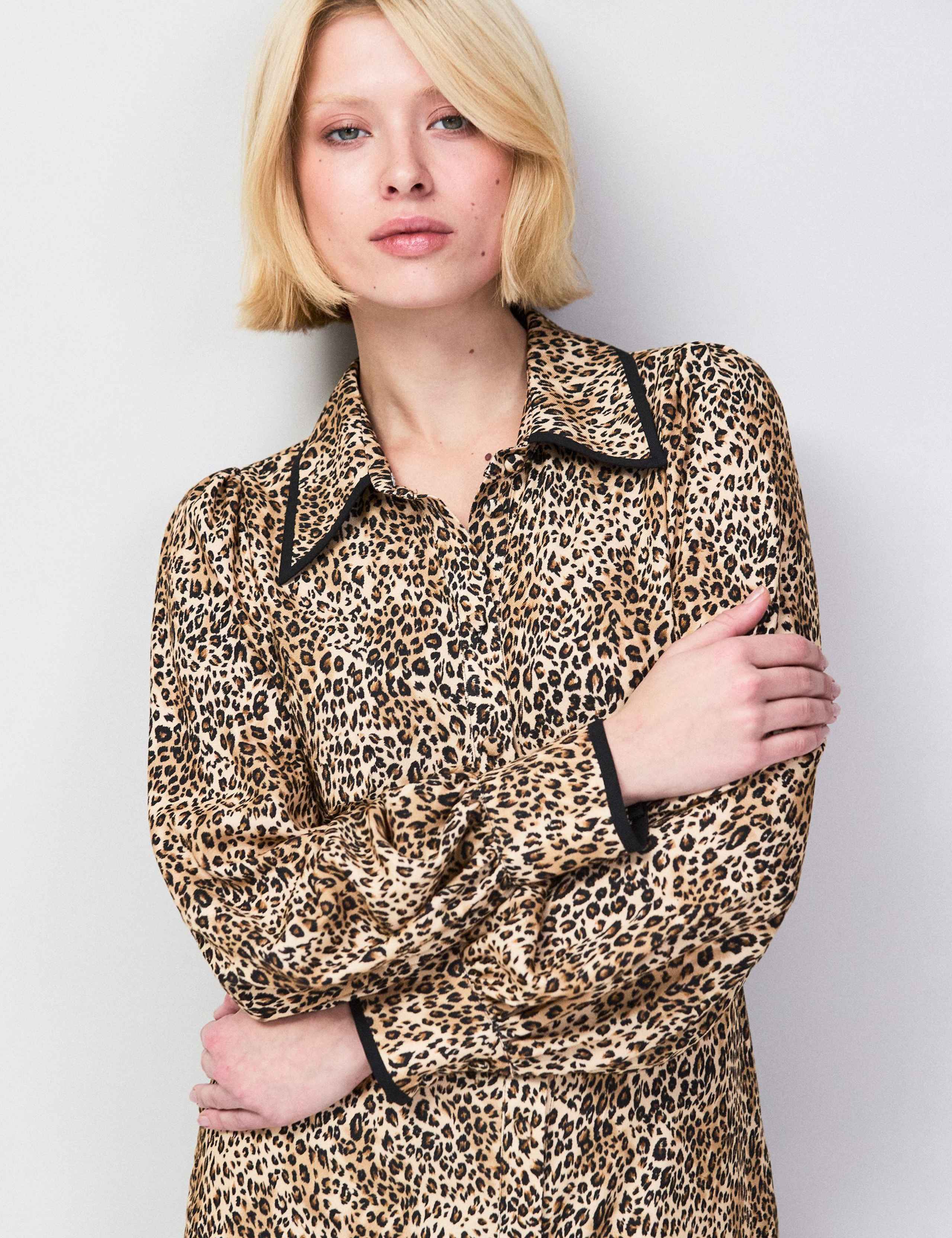 Leopard Print Collared Midaxi Shirt Dress 5 of 7