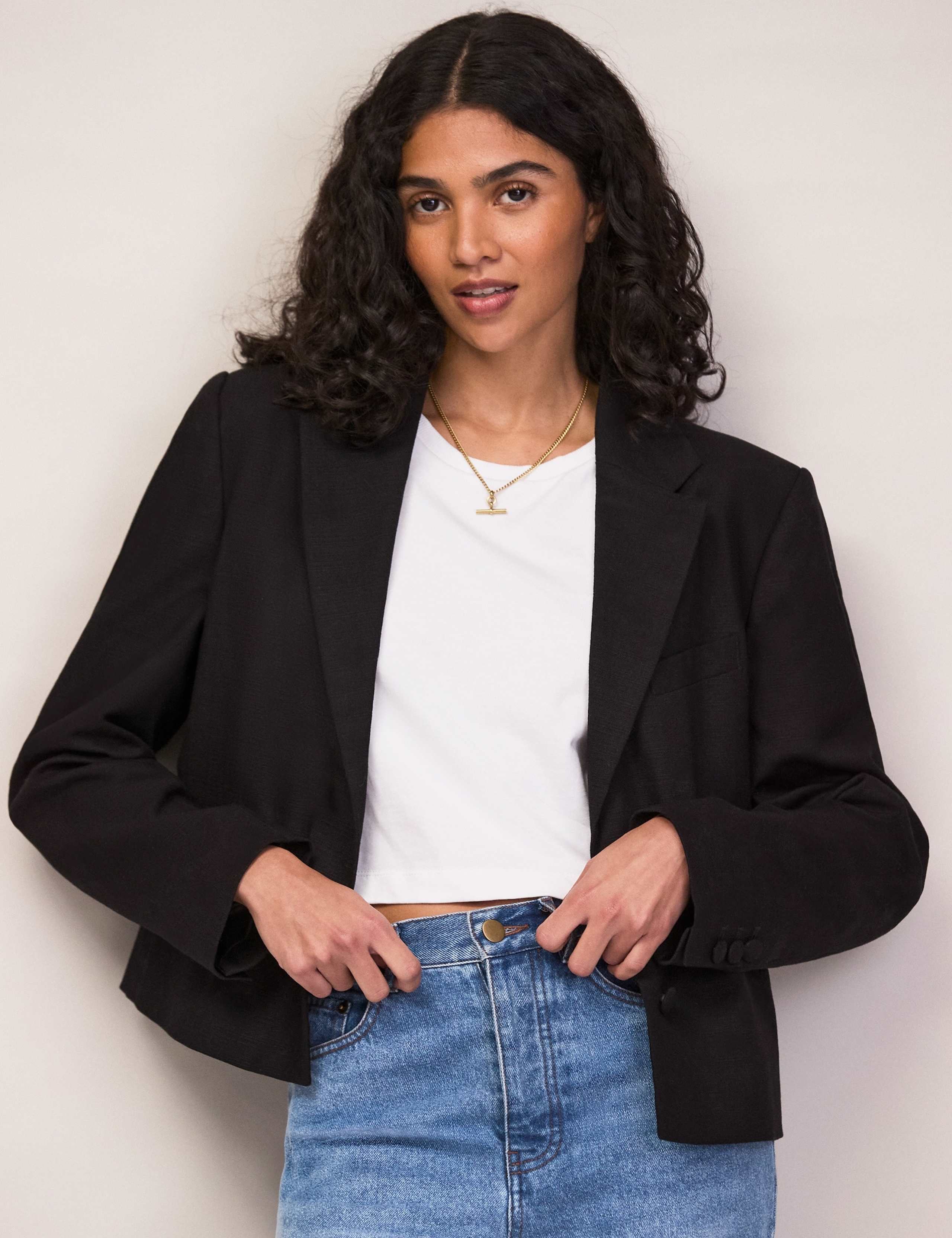Cotton Rich Cropped Blazer 1 of 6
