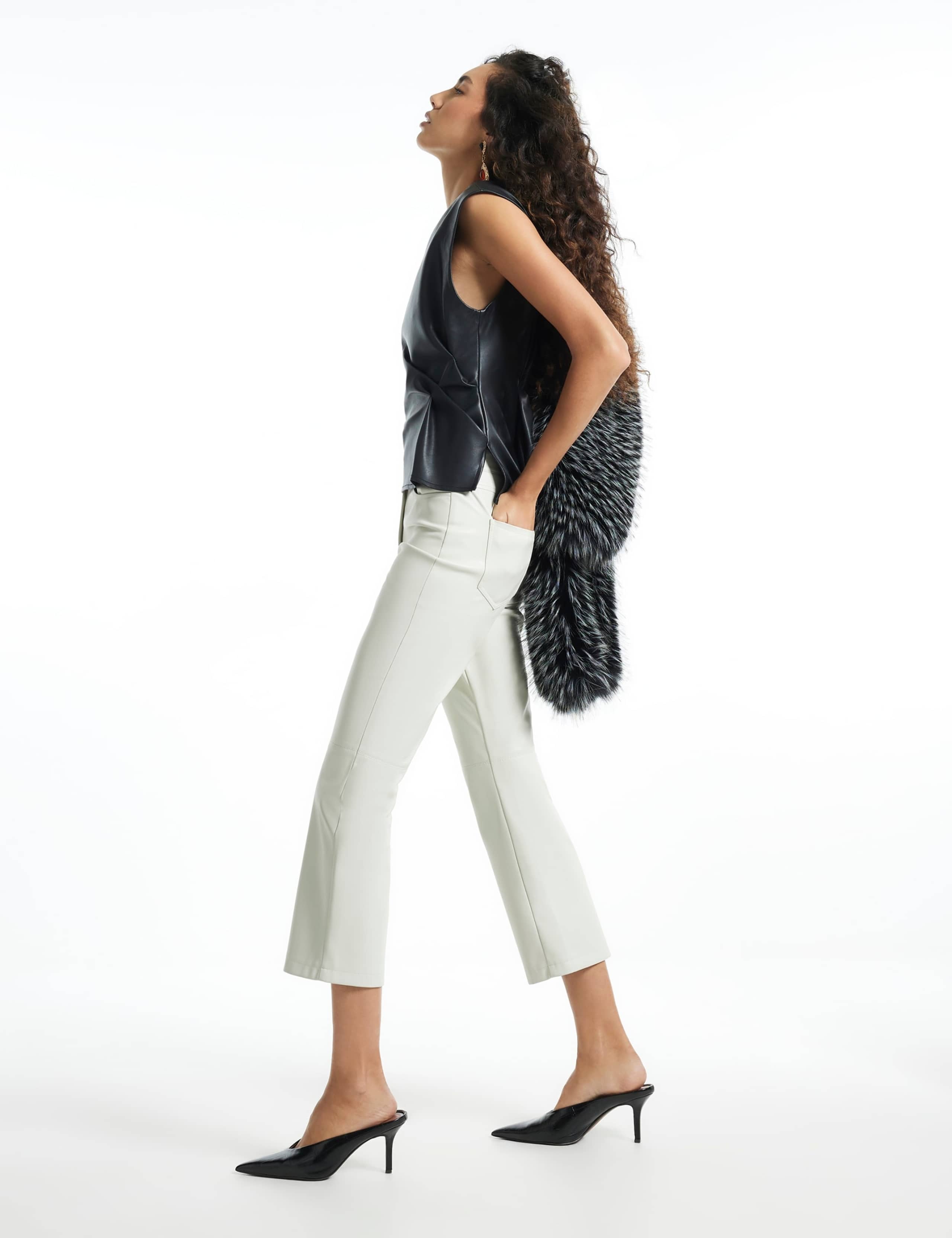Leather Look Flared Cropped Trousers 4 of 4