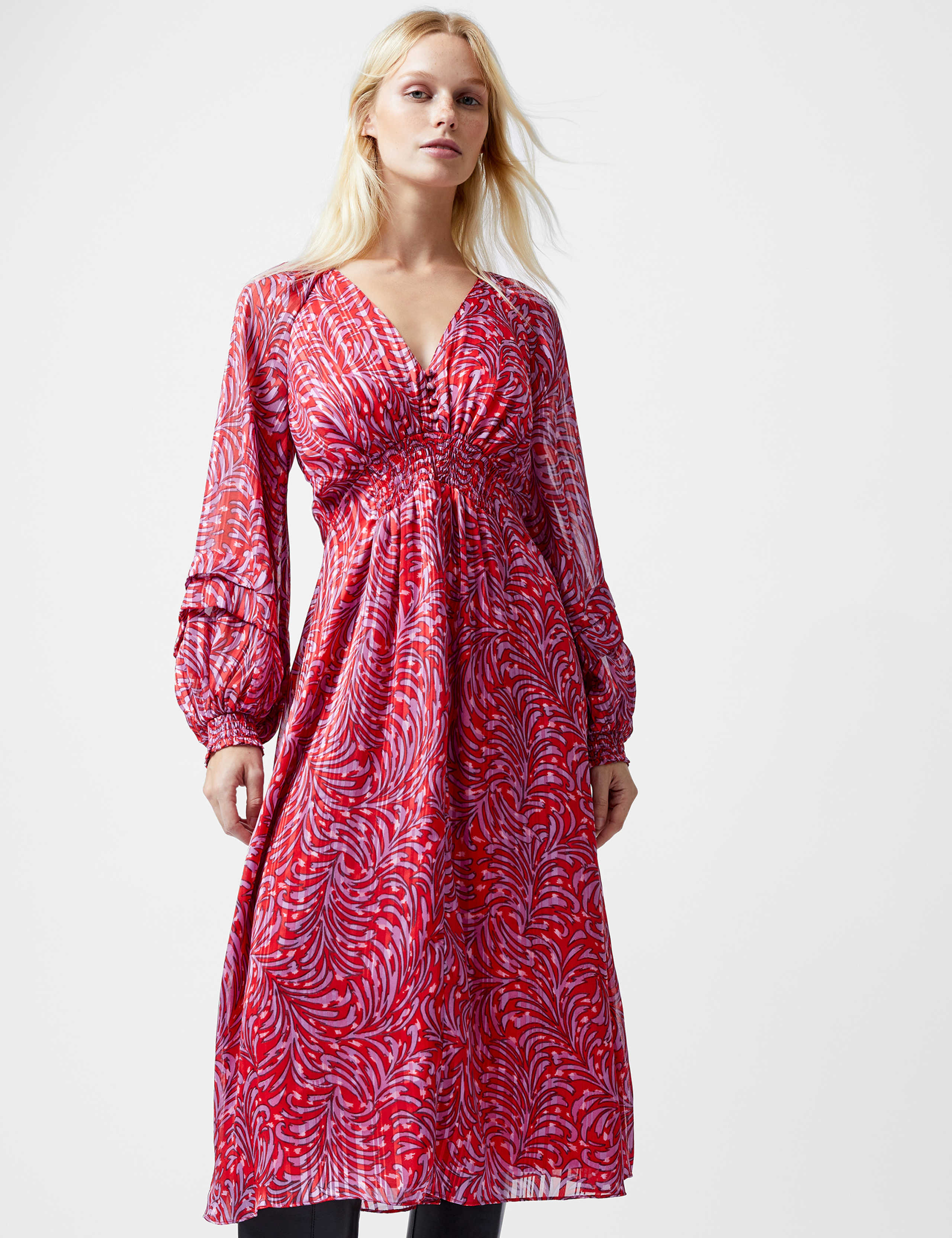 Jacquard V-Neck Midi Waisted Dress 3 of 3