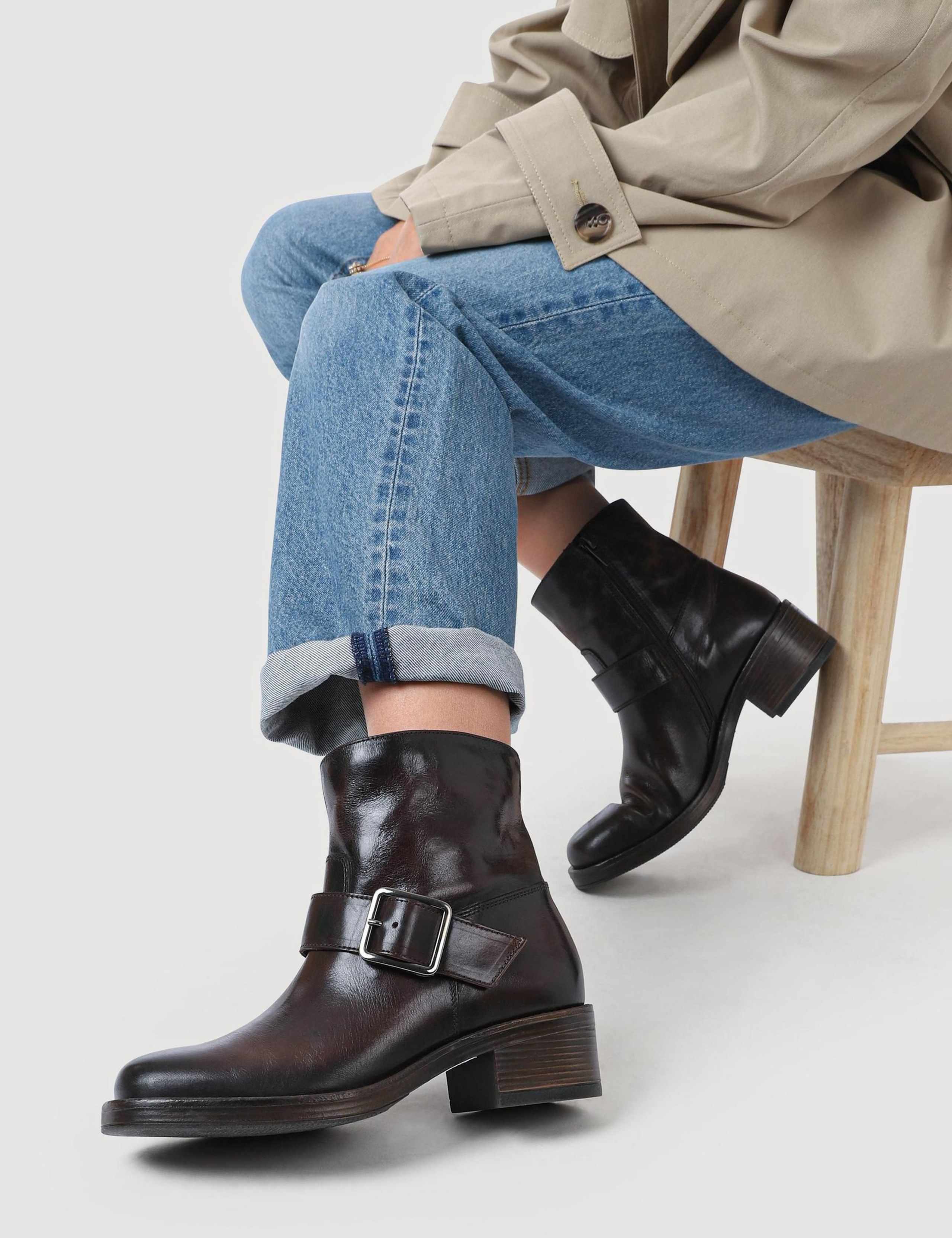 Leather Buckle Detail Ankle Boots 1 of 7