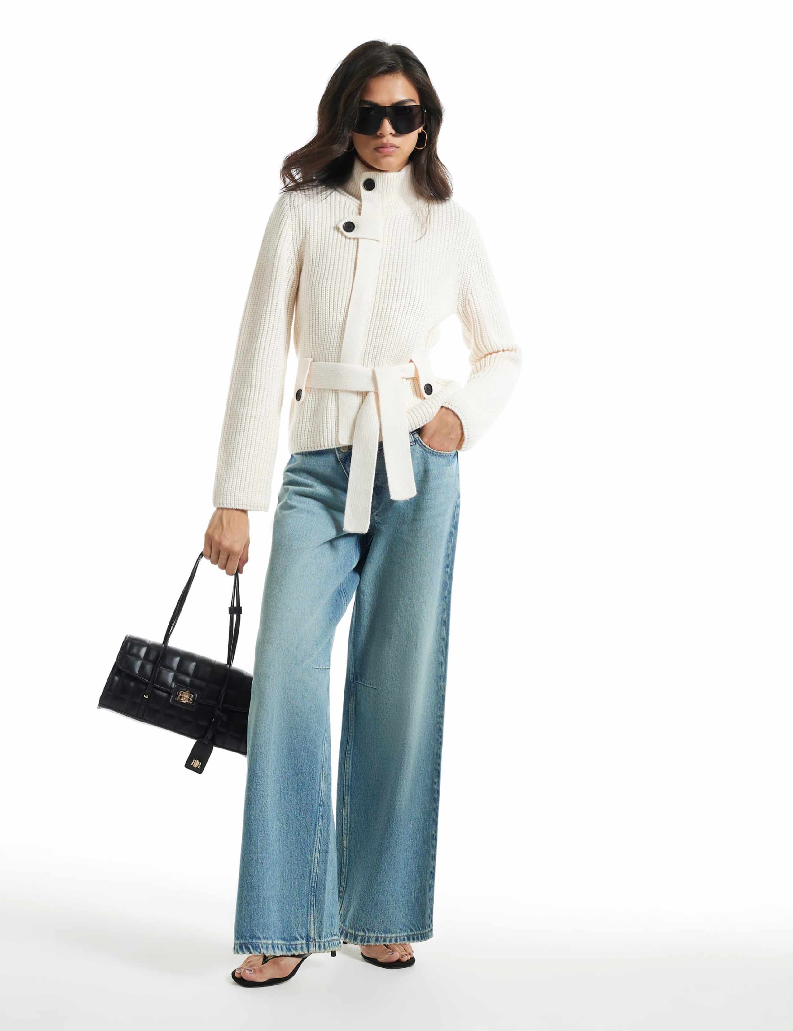 Pure Cotton Ribbed Funnel Neck Cardigan 4 of 6