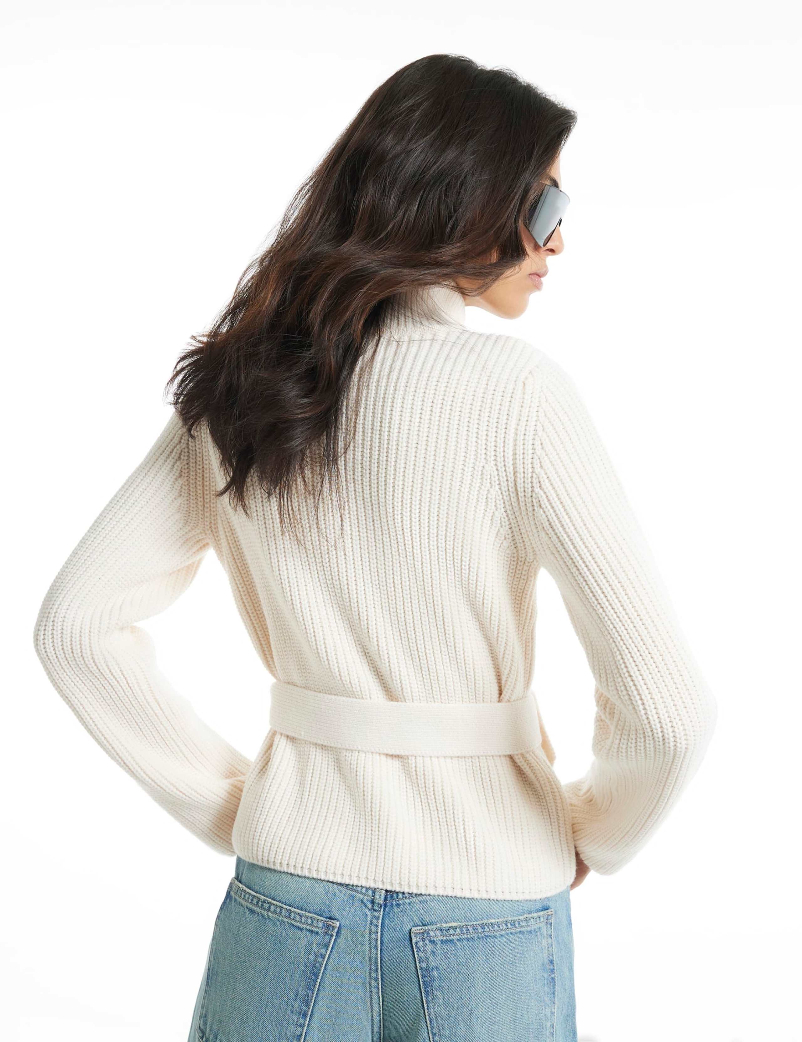 Pure Cotton Ribbed Funnel Neck Cardigan 5 of 6