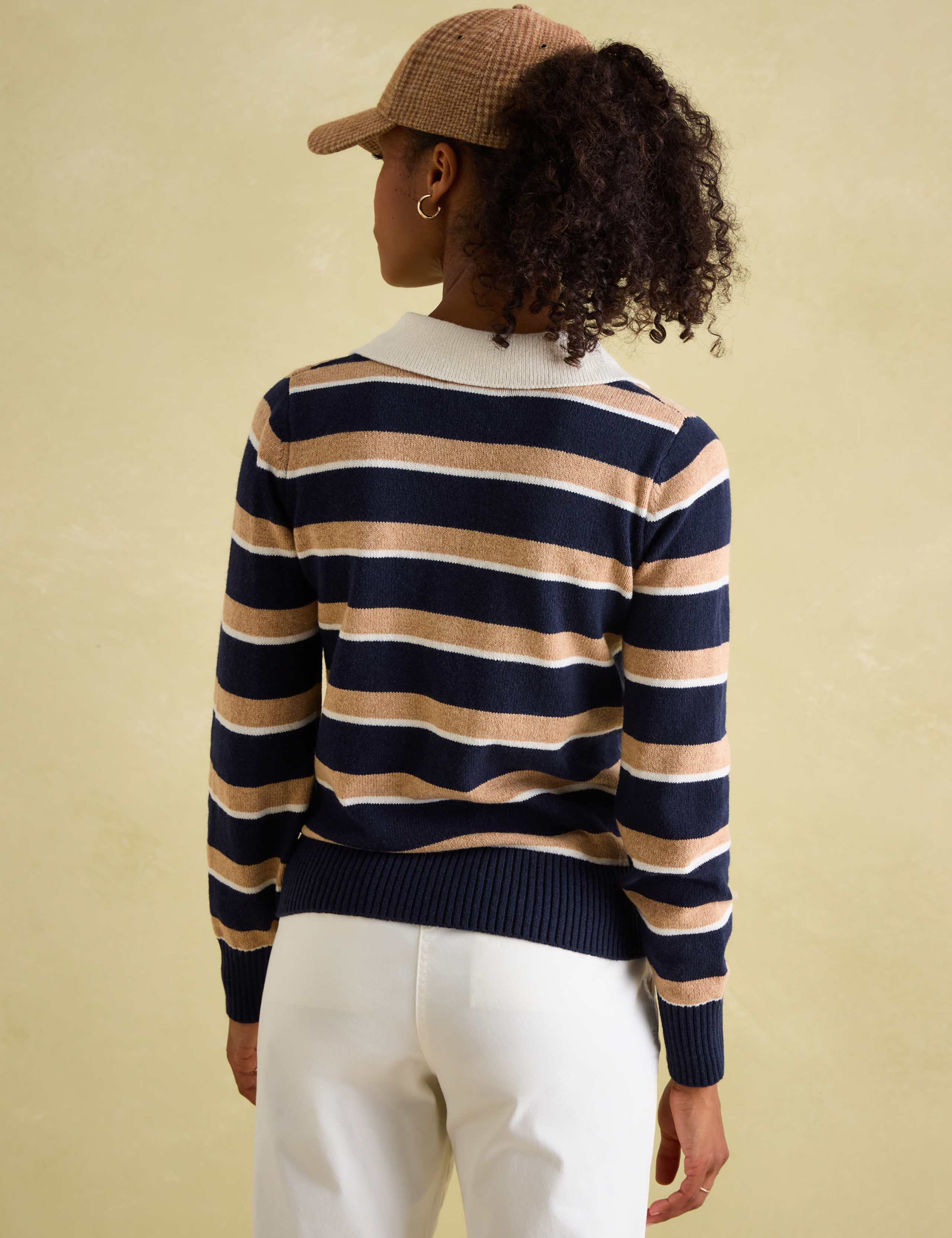 Striped Collared V-Neck Jumper with Wool 4 of 7