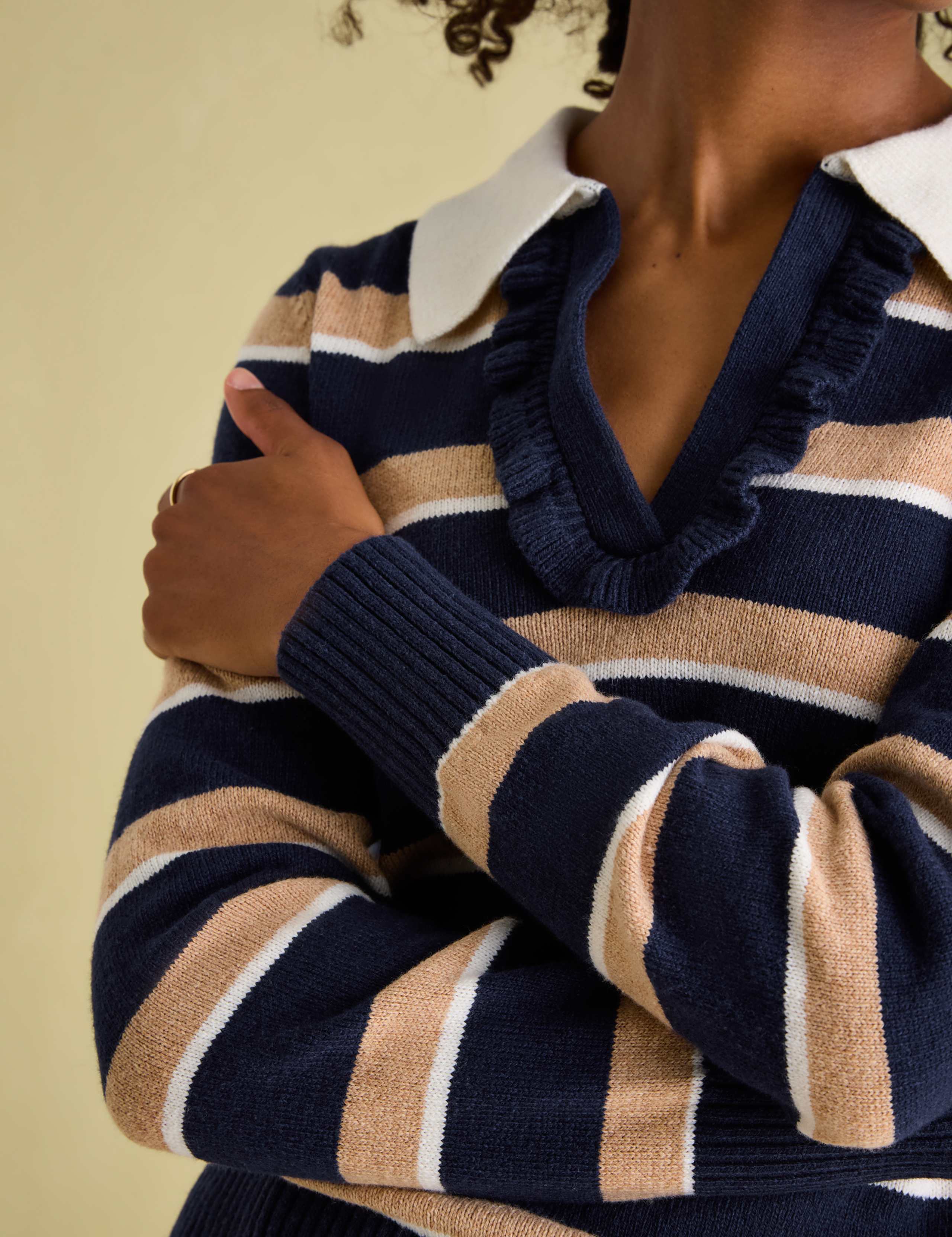 Striped Collared V-Neck Jumper with Wool 5 of 7