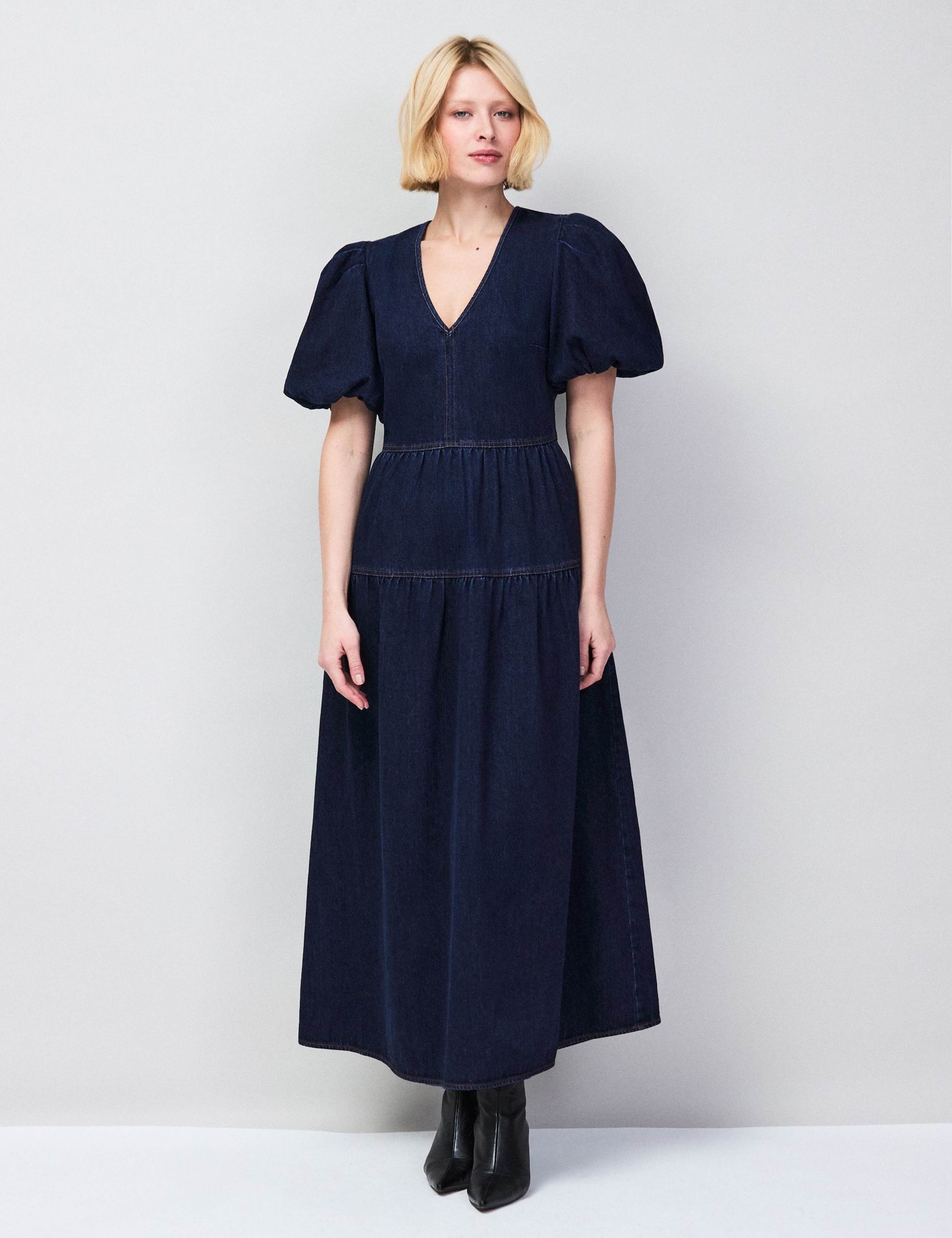 Cotton Rich Denim Puff Sleeve Maxi Dress 2 of 6