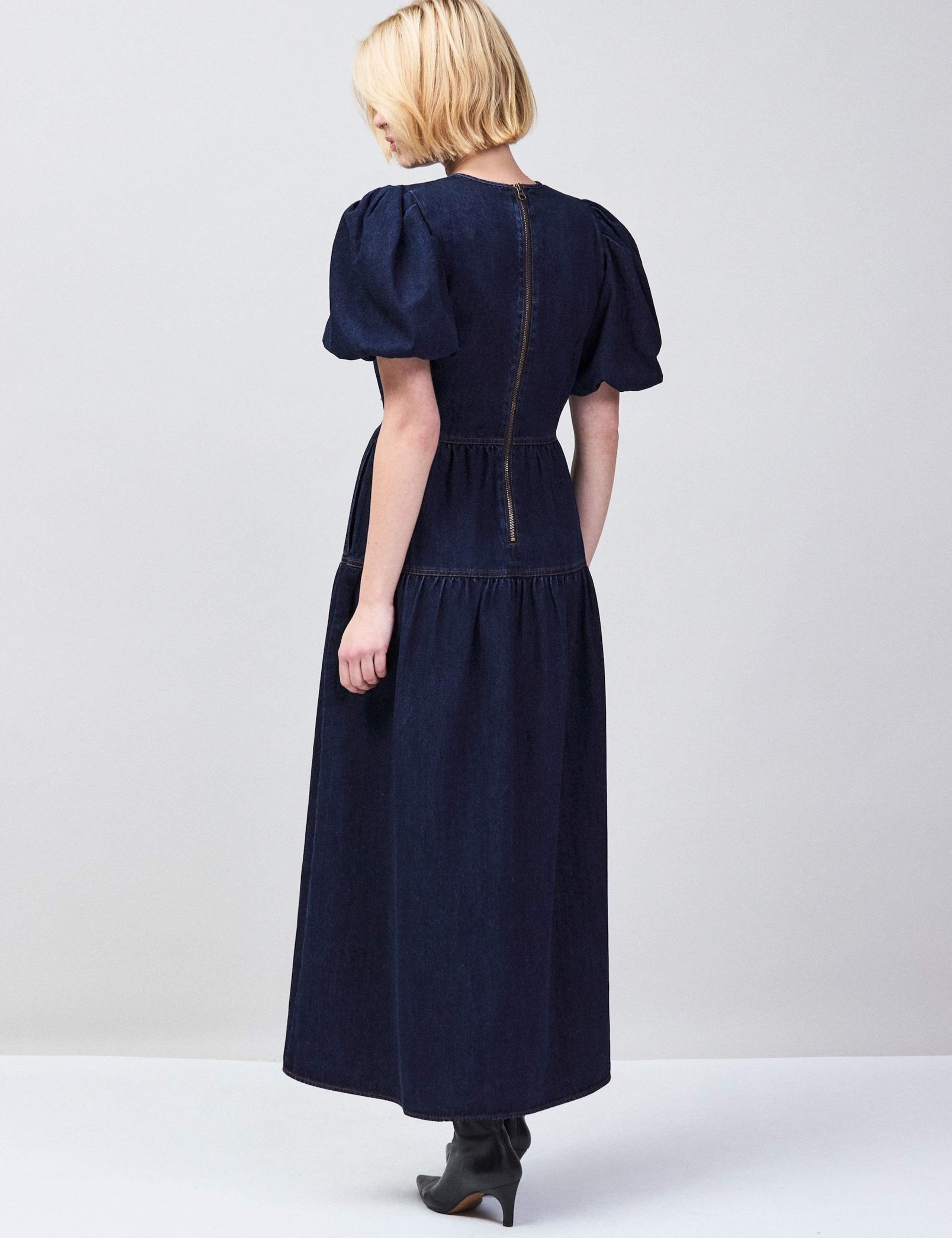 Cotton Rich Denim Puff Sleeve Maxi Dress 3 of 6