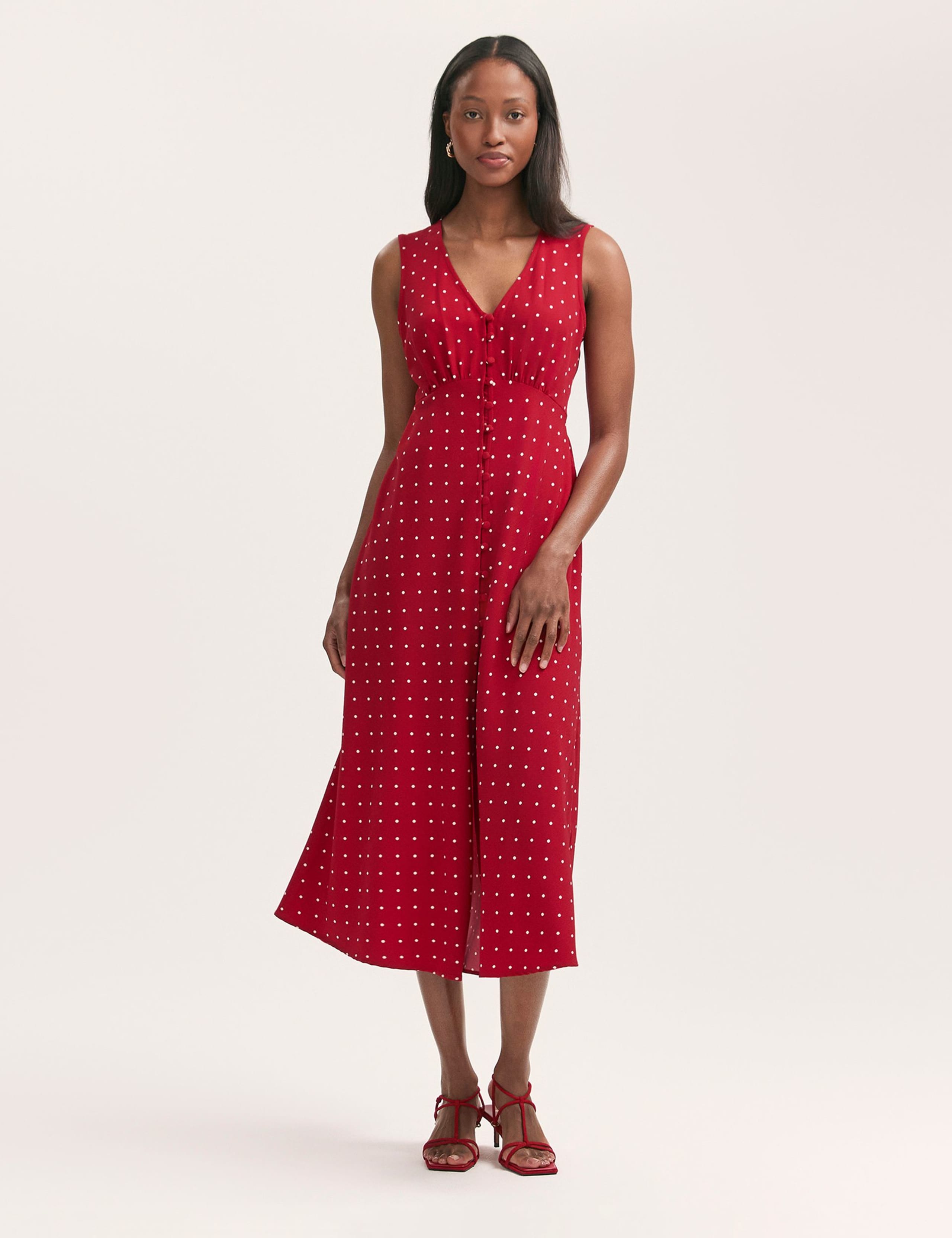 Spot Print V-Neck Midi Tea Dress 1 of 4