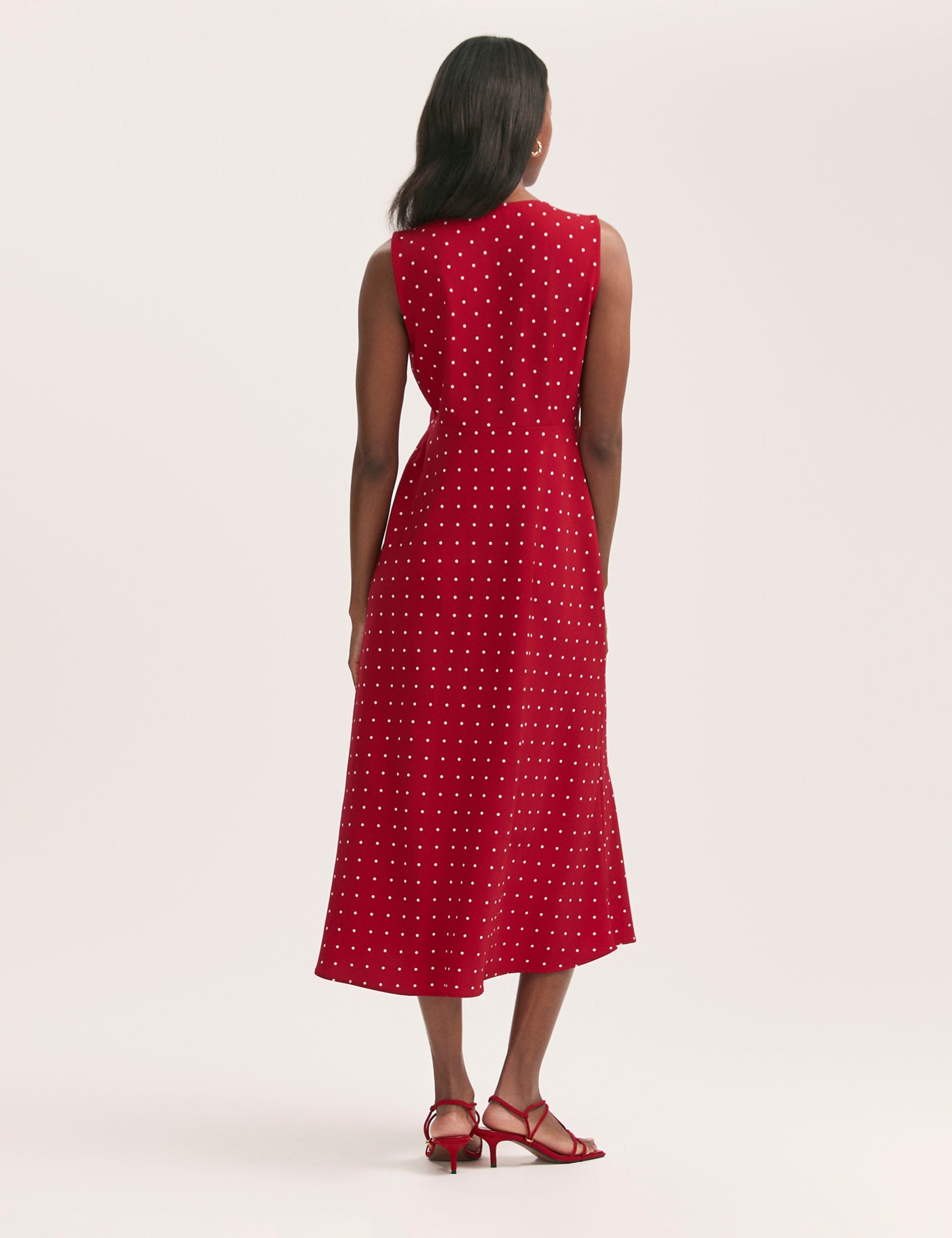Spot Print V-Neck Midi Tea Dress 2 of 4