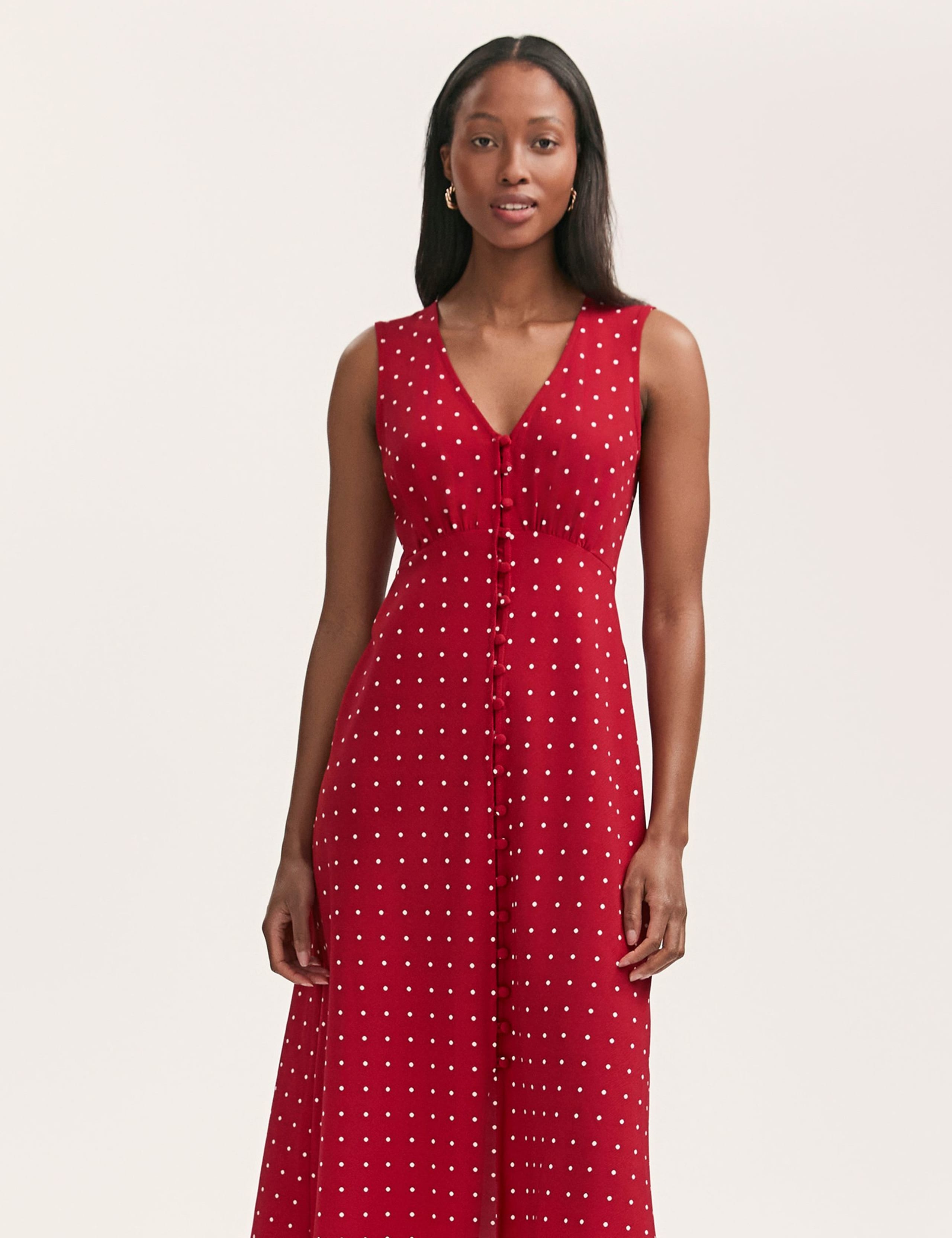Spot Print V-Neck Midi Tea Dress 3 of 4