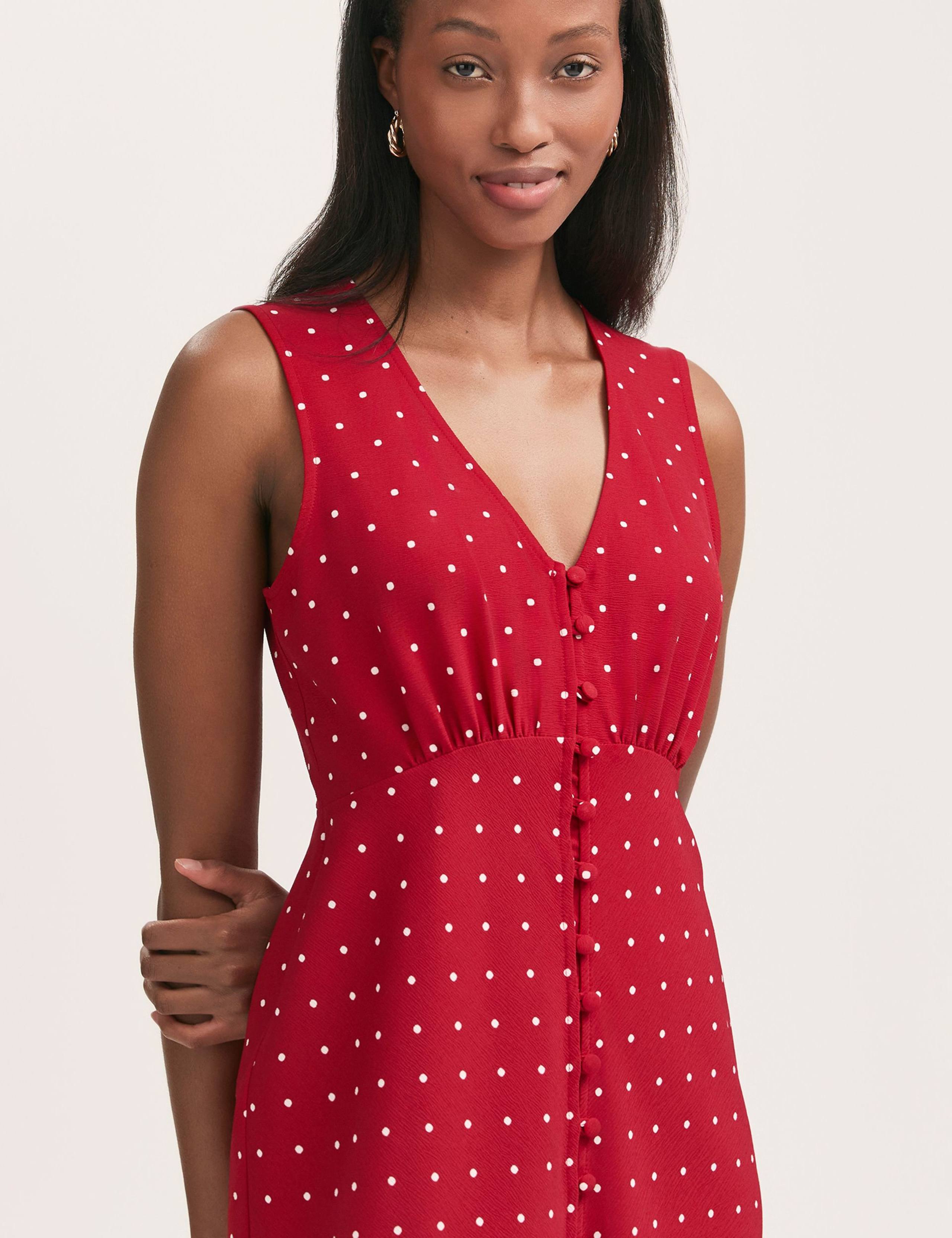 Spot Print V-Neck Midi Tea Dress 4 of 4