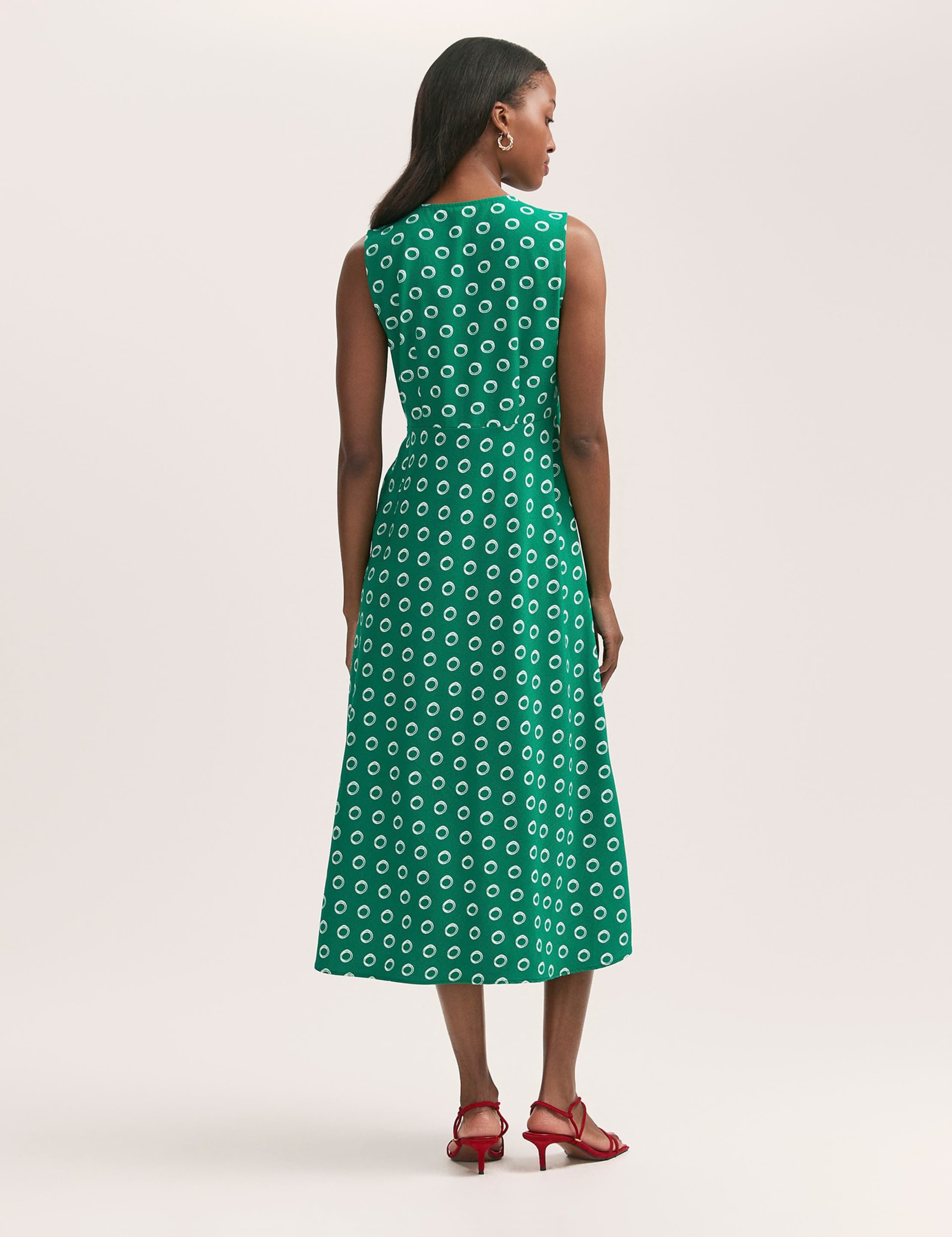 Spot Print V-Neck Midi Tea Dress 2 of 4