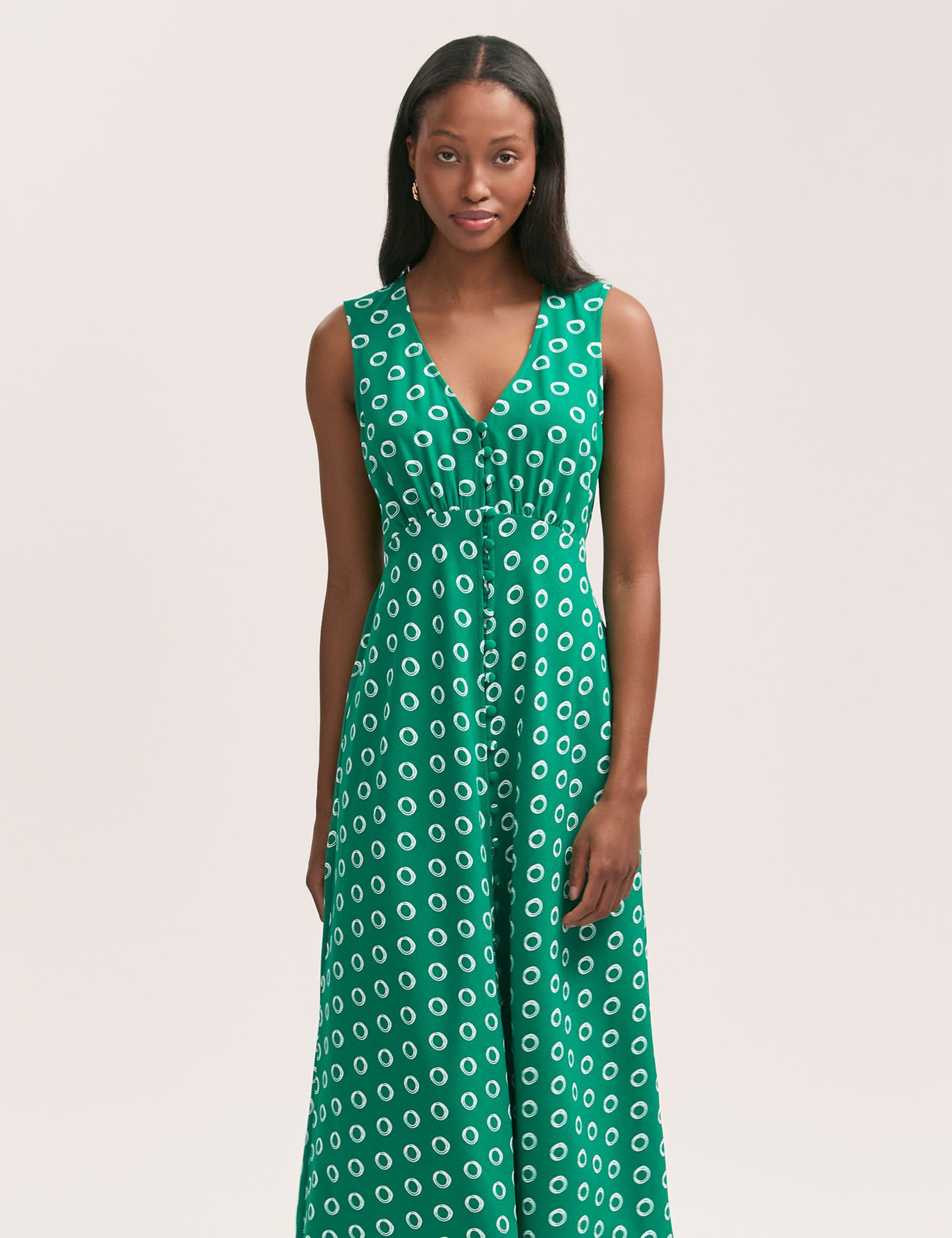 Spot Print V-Neck Midi Tea Dress 3 of 4