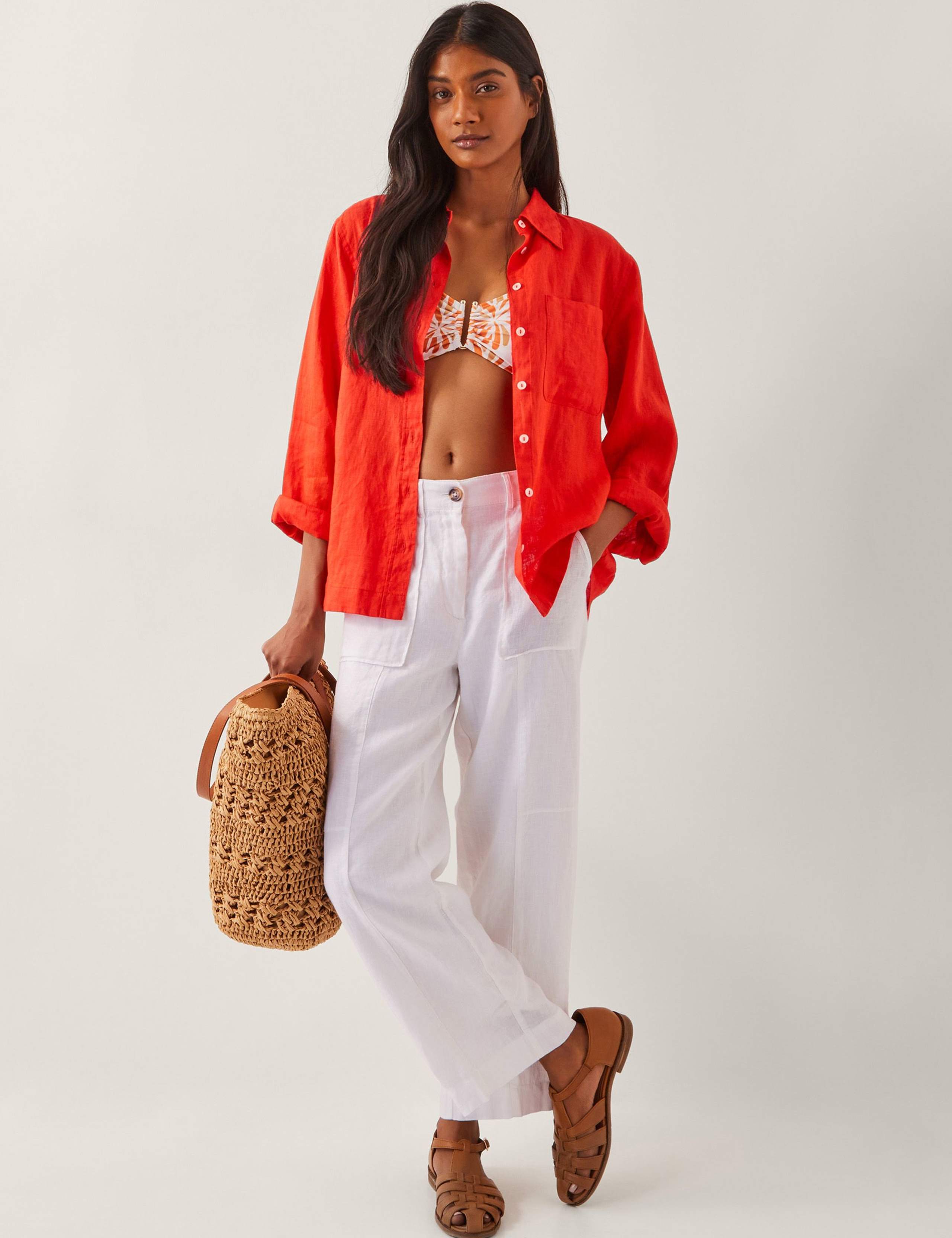 Pure Linen Straight Leg Trousers 3 of 4