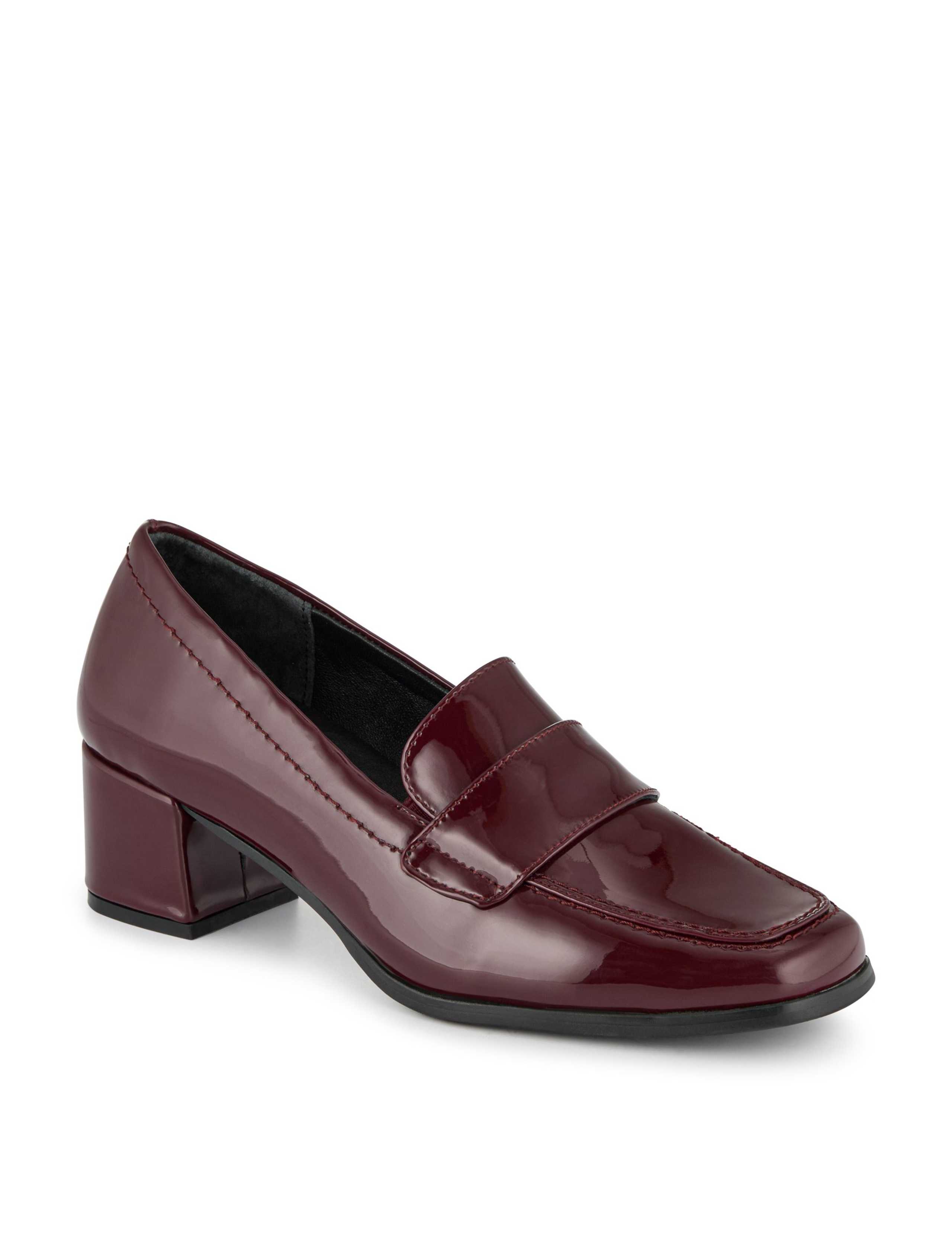 Leather Block Heel Square Toe Loafers 2 of 6