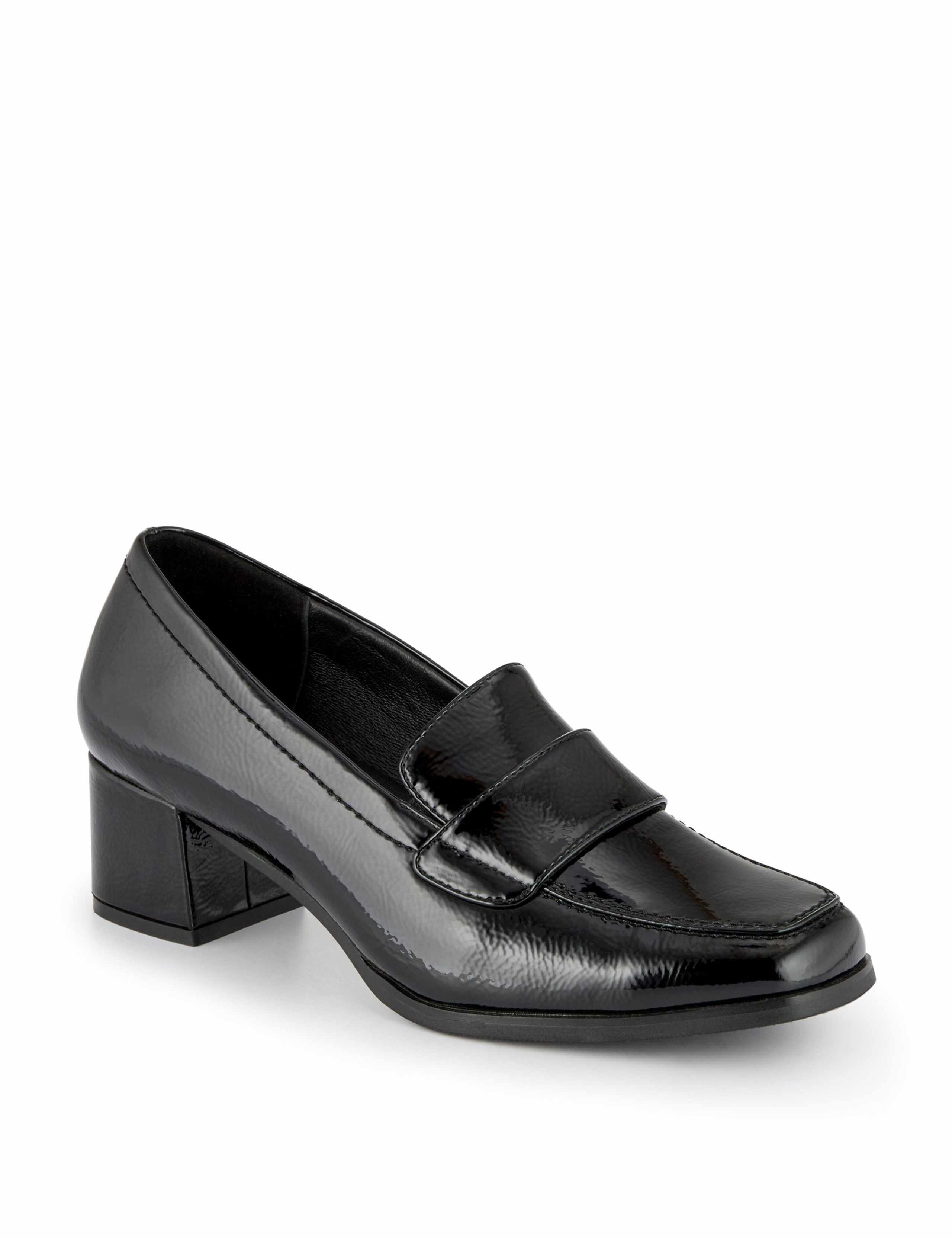 Leather Block Heel Almond Toe Loafers 3 of 7