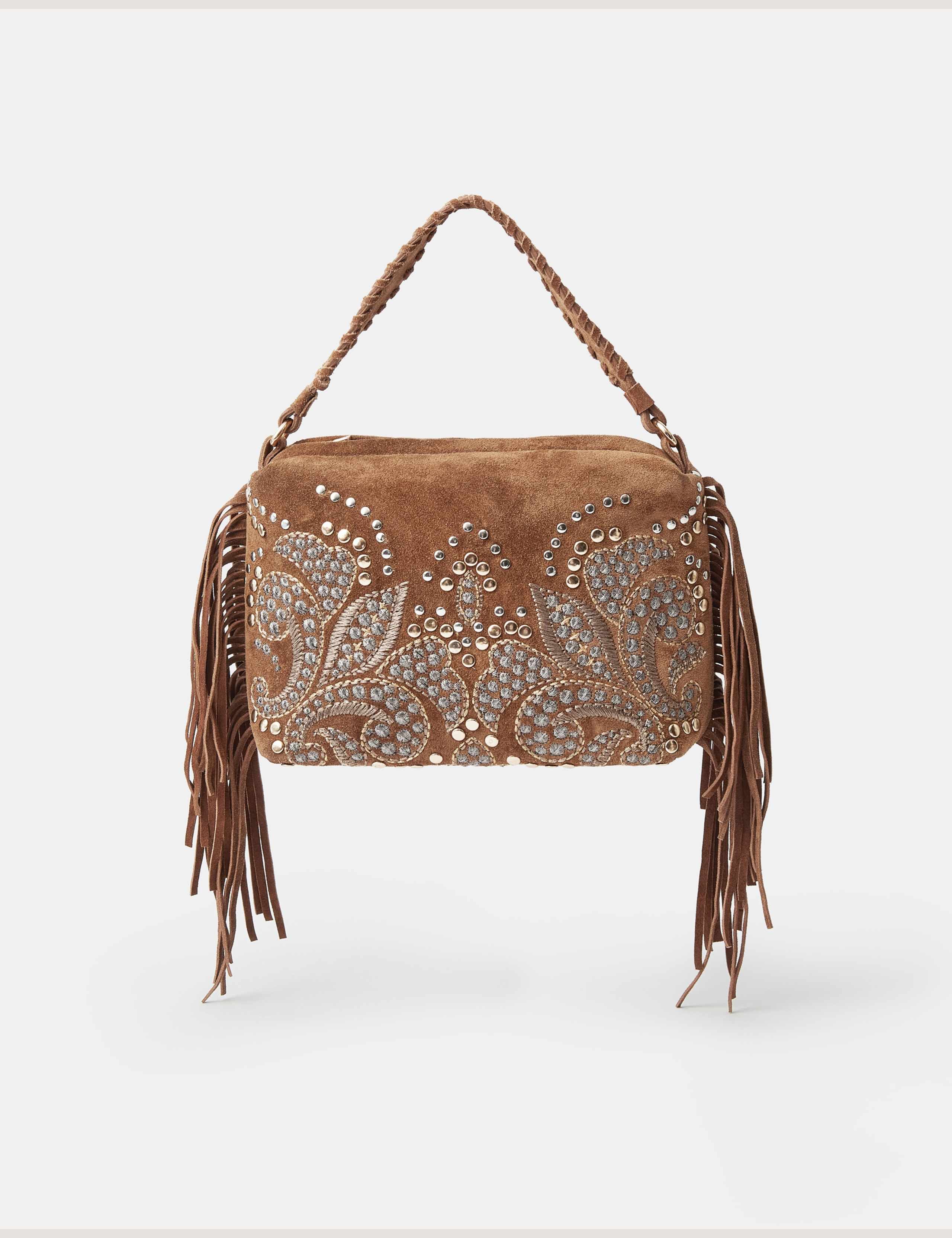 Suede Embellished Fringed Grab Bag 1 of 4