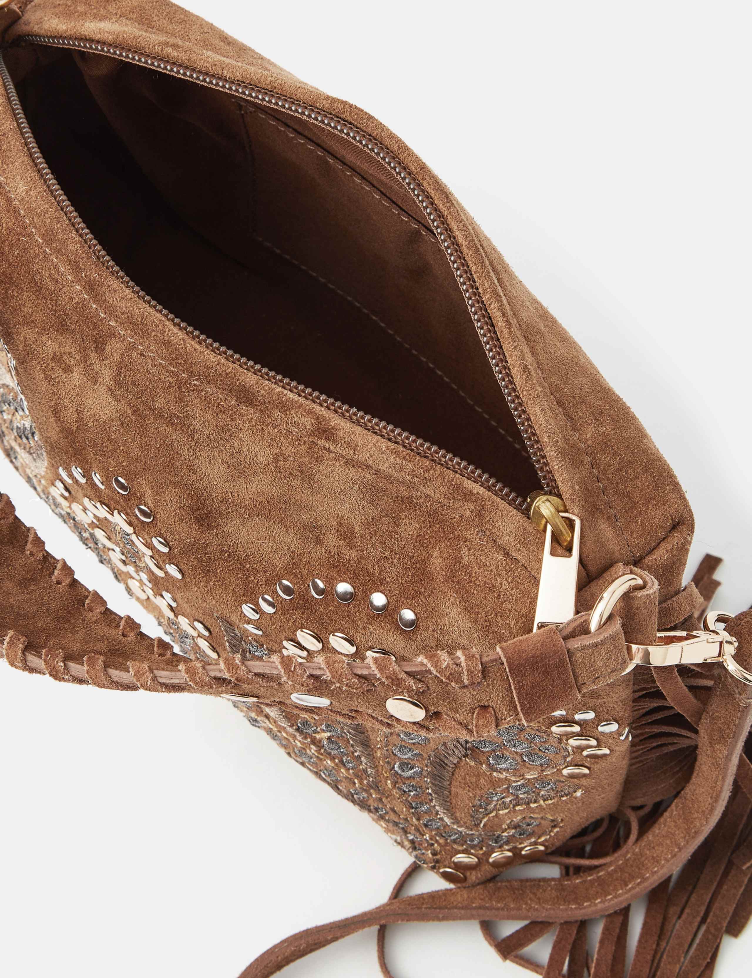Suede Embellished Fringed Grab Bag 4 of 4