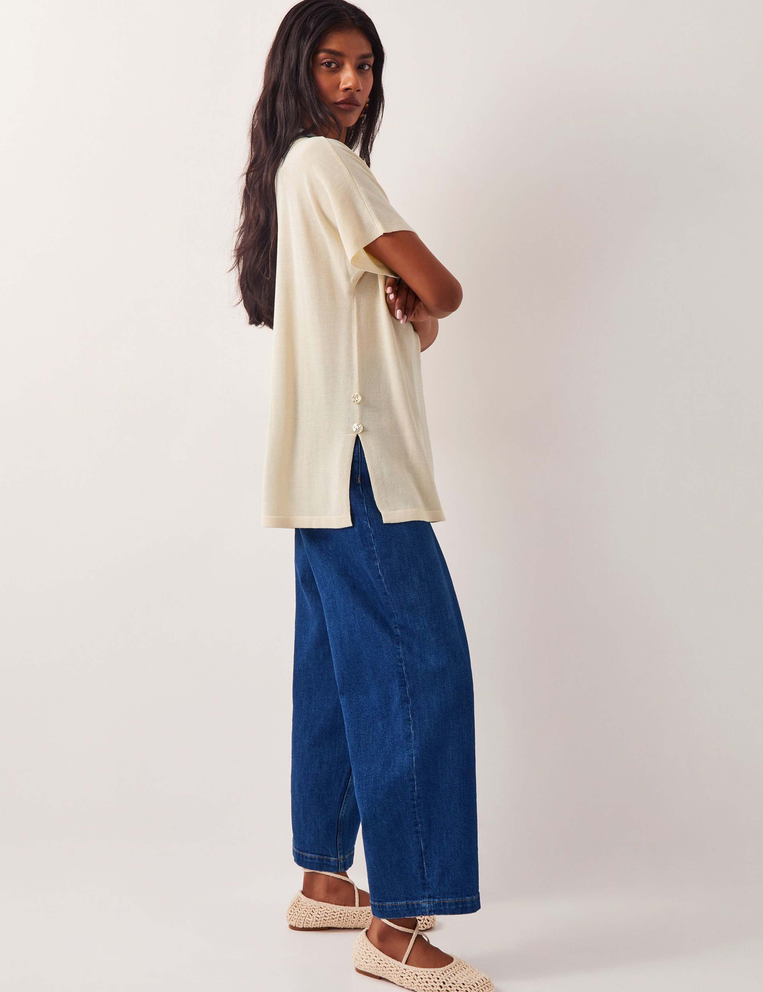 Knitted Collared V-Neck Top with Linen 3 of 5