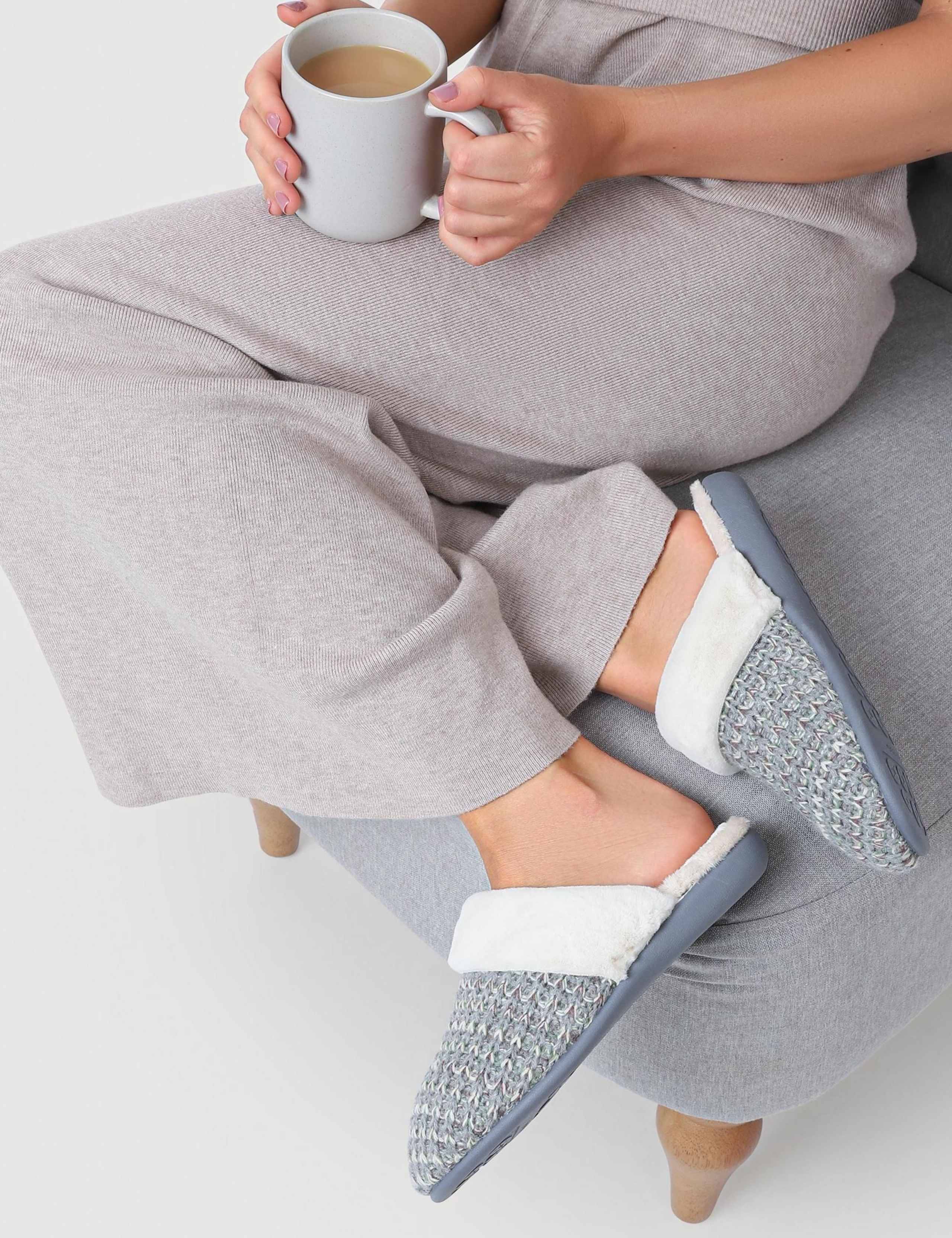 Knitted Faux Fur Cuff Mule Slippers 7 of 7