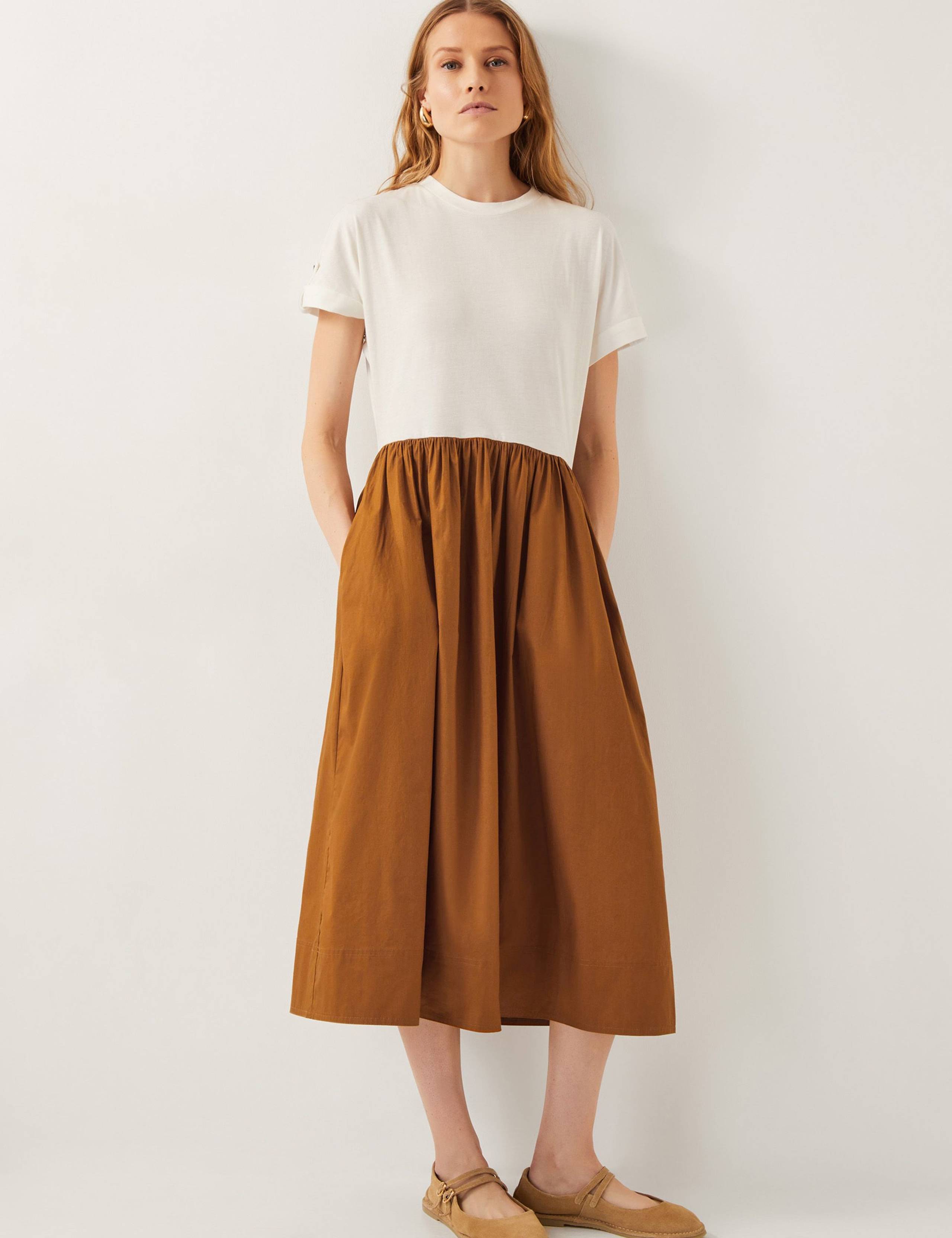 Pure Cotton Crew Neck Midi T-Shirt Dress 1 of 5