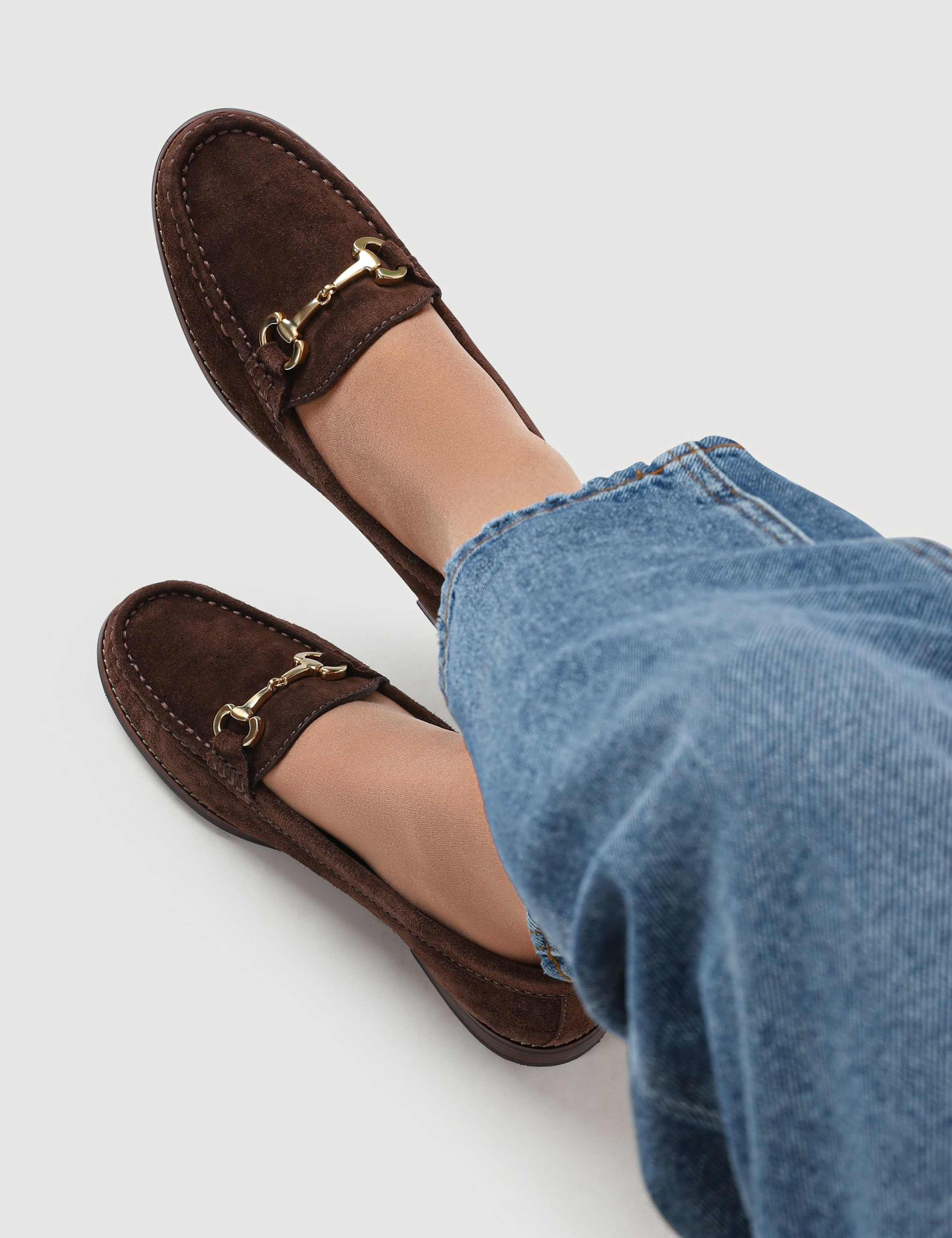 Wide Fit Suede Bar Trim Block Heel Loafers 4 of 6
