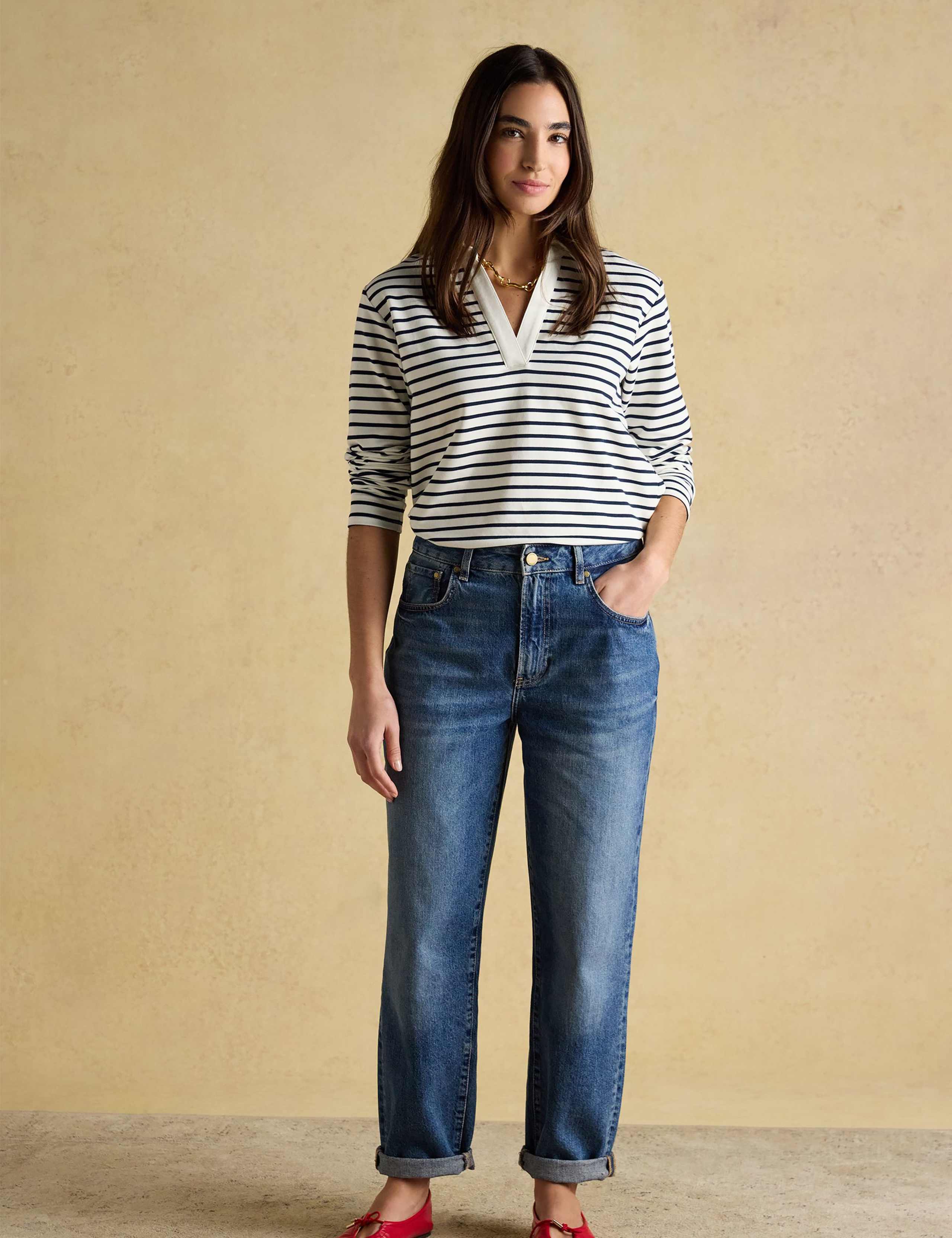 Cotton Rich Striped V-Neck Sweatshirt 3 of 6