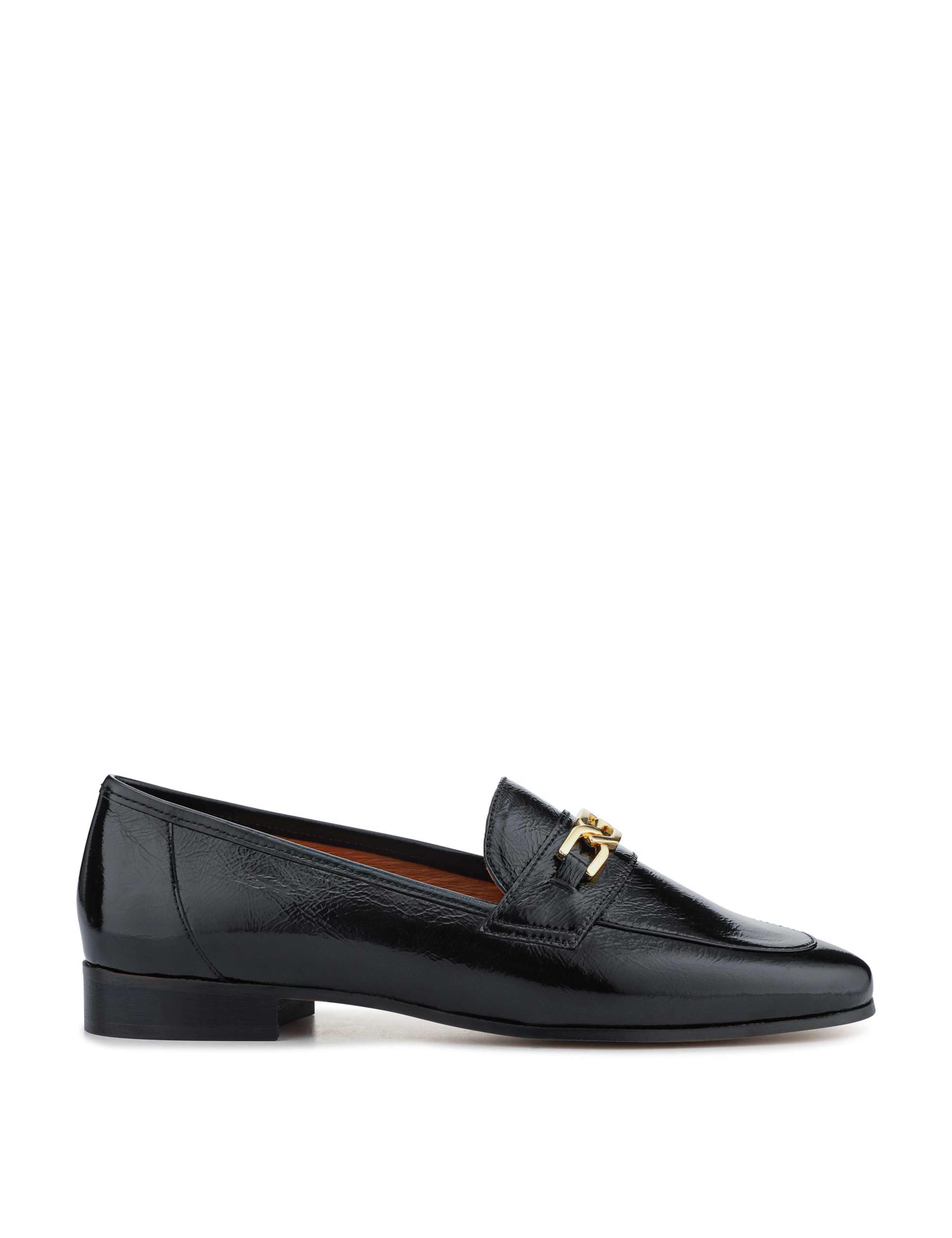 Leather Bar Trim Block Heel Loafers 1 of 6