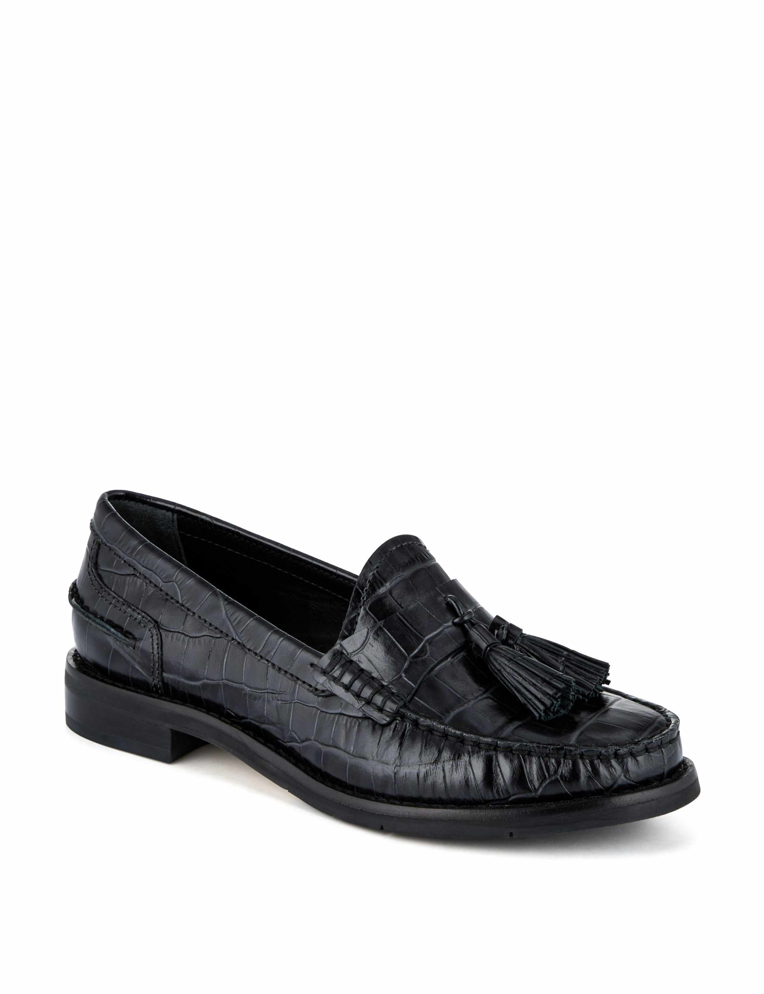 Leather Croc Tassel Block Heel Loafers 2 of 6