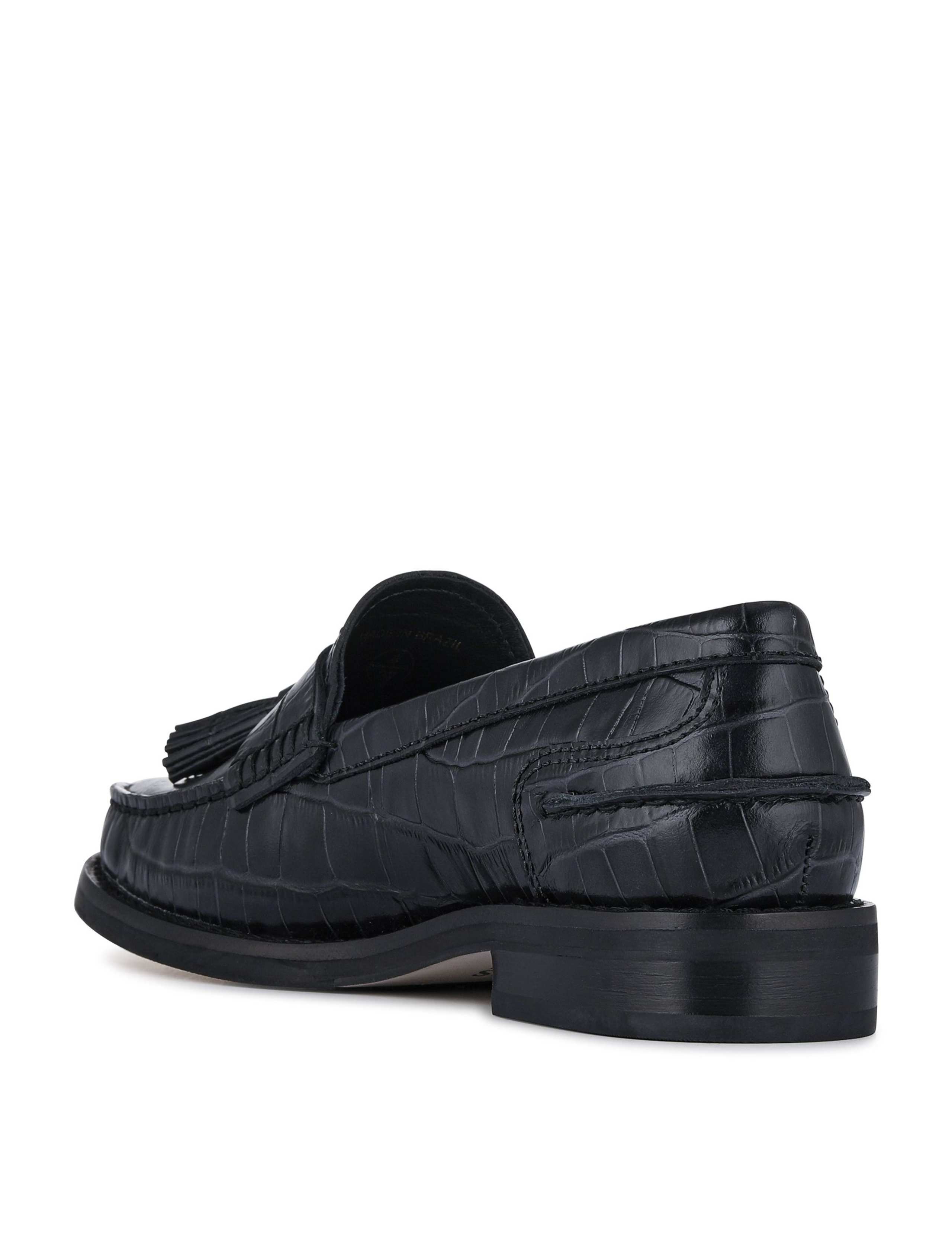 Leather Croc Tassel Block Heel Loafers 5 of 6